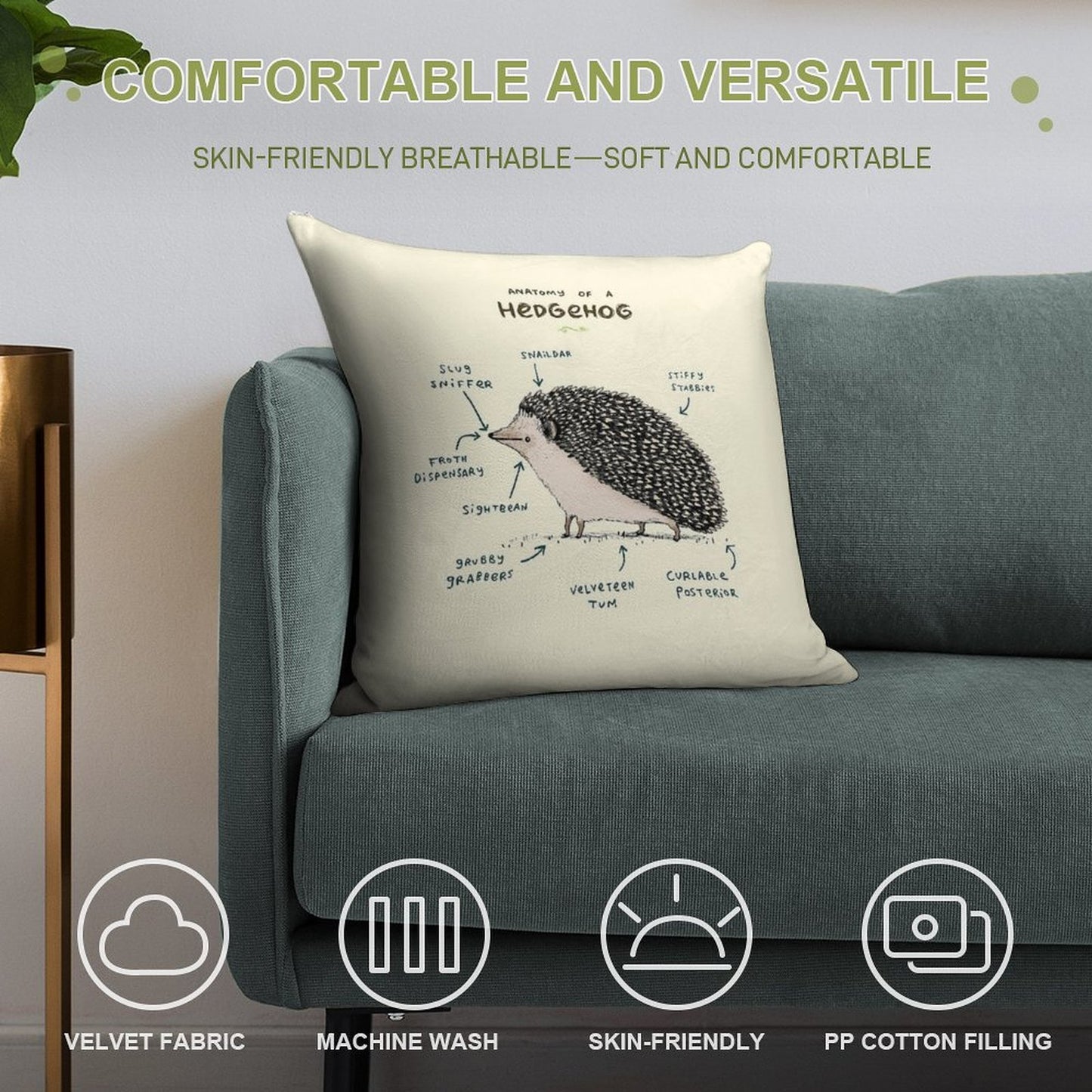 Anatomy of A Hedgehog Soft Home Decor Throw Pillow