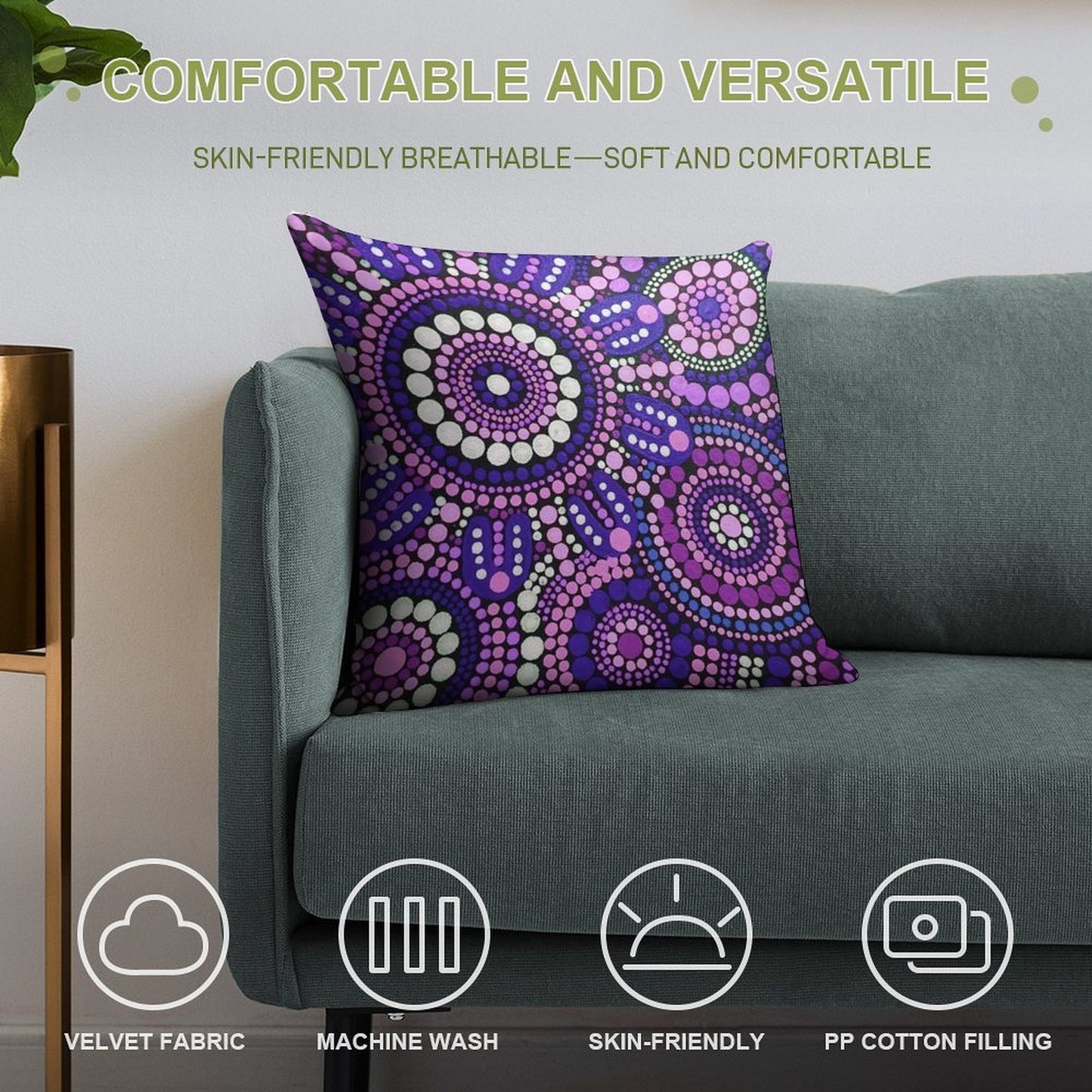 Aboriginal Art Purple Pattern Family Gathering Soft Bedroom Essential Throw Pillow