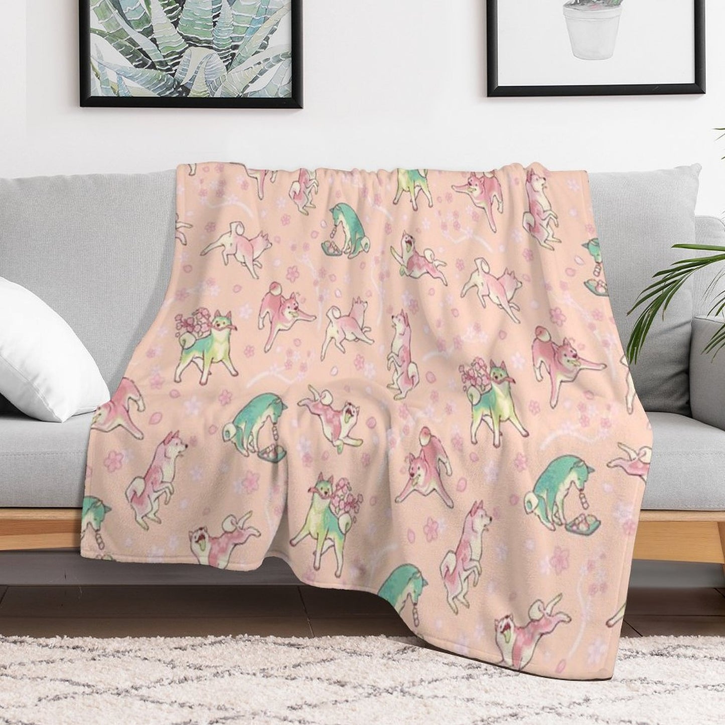 Shibakura & Matchinu in Peachy Machine-washable Throw Blanket
