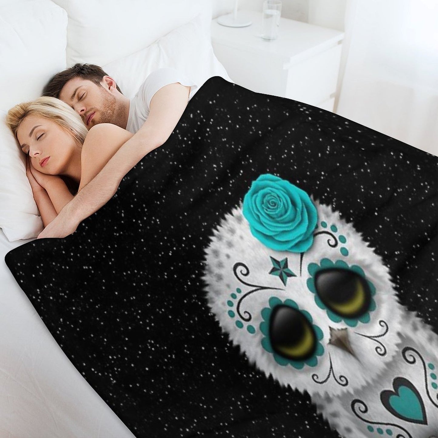 Cute Teal Blue Day of The Dead Sugar Skull Owl Compact Throw Blanket