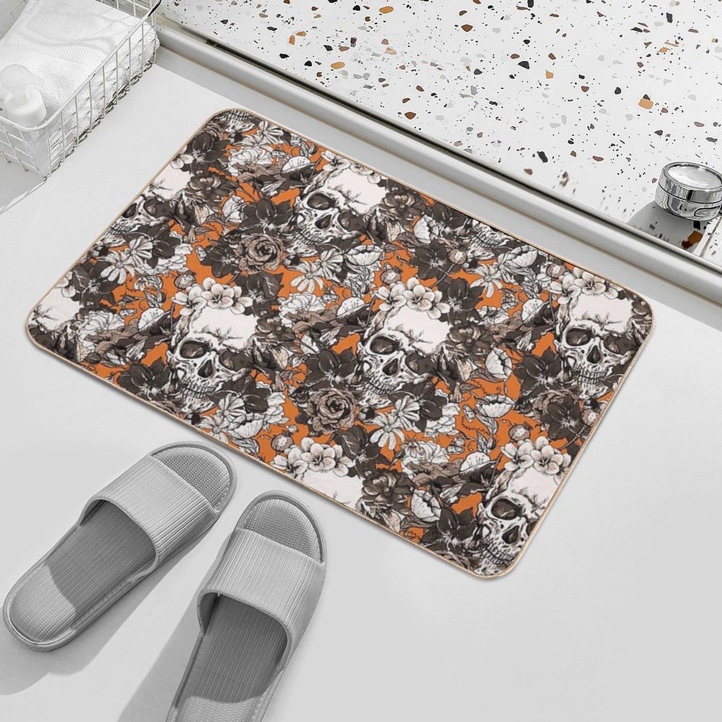 SKULLS ORANGE Easy Maintenance Bath Mat