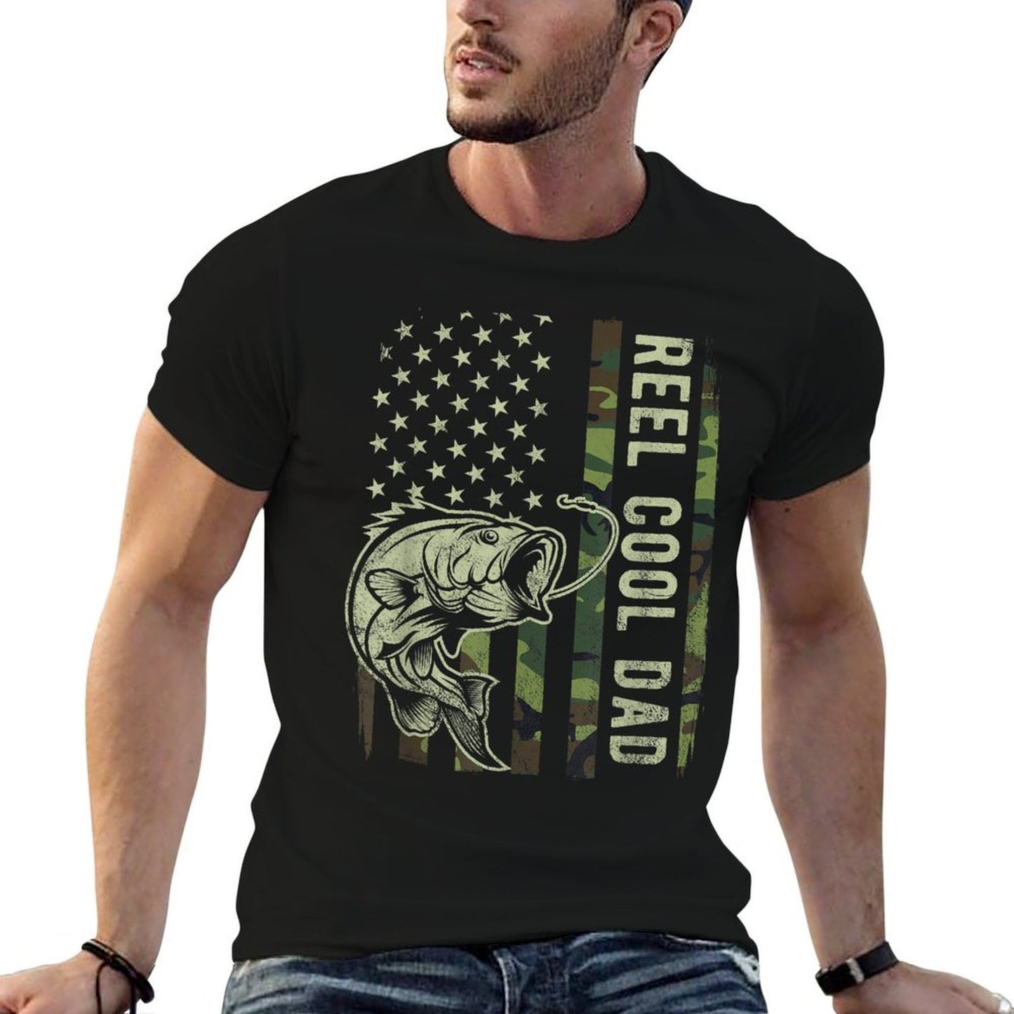 Reel Cool Dad Camouflage American Fathers Day Relaxed-fit T-Shirt