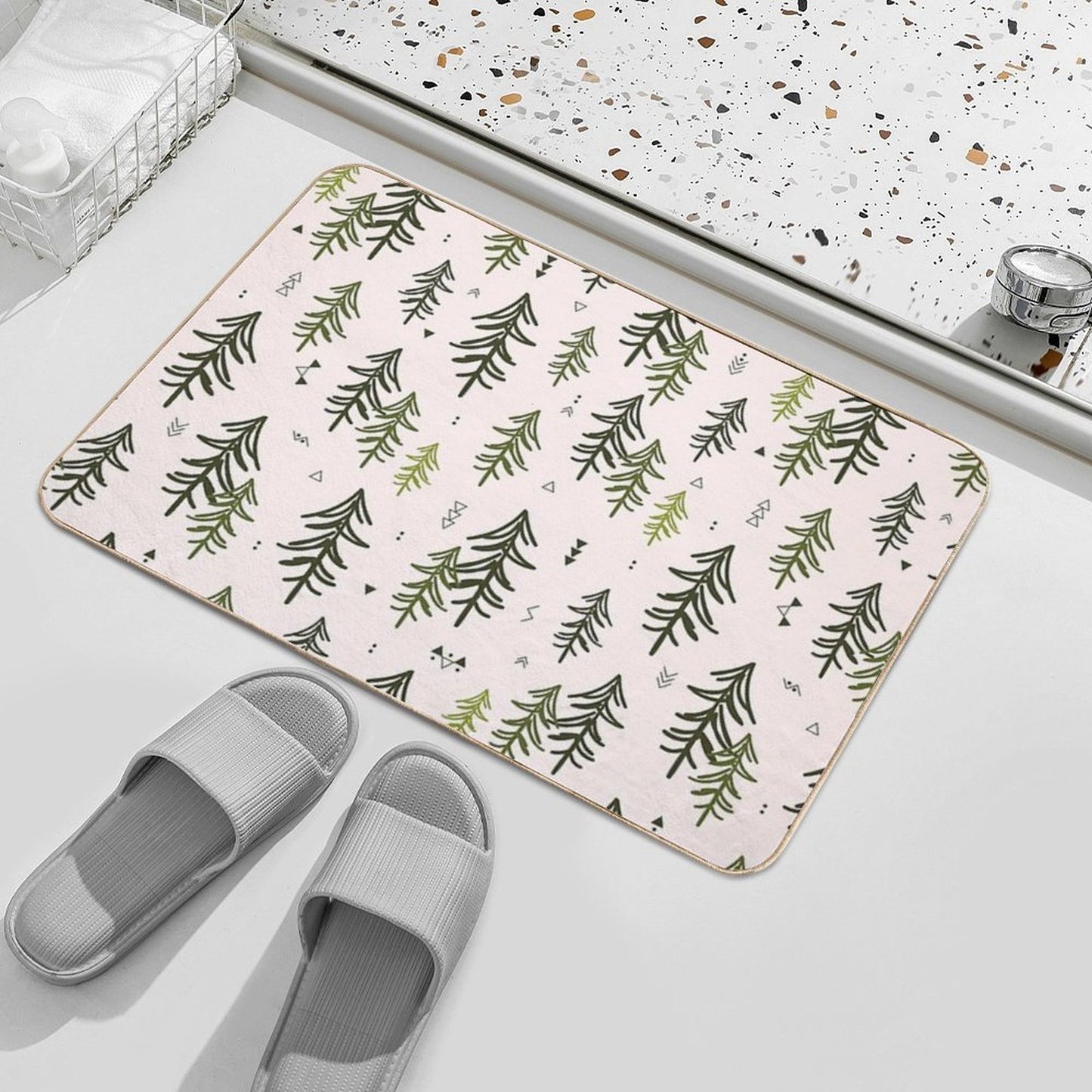 Doodled Fir Trees Pattern Durable Bath Mat