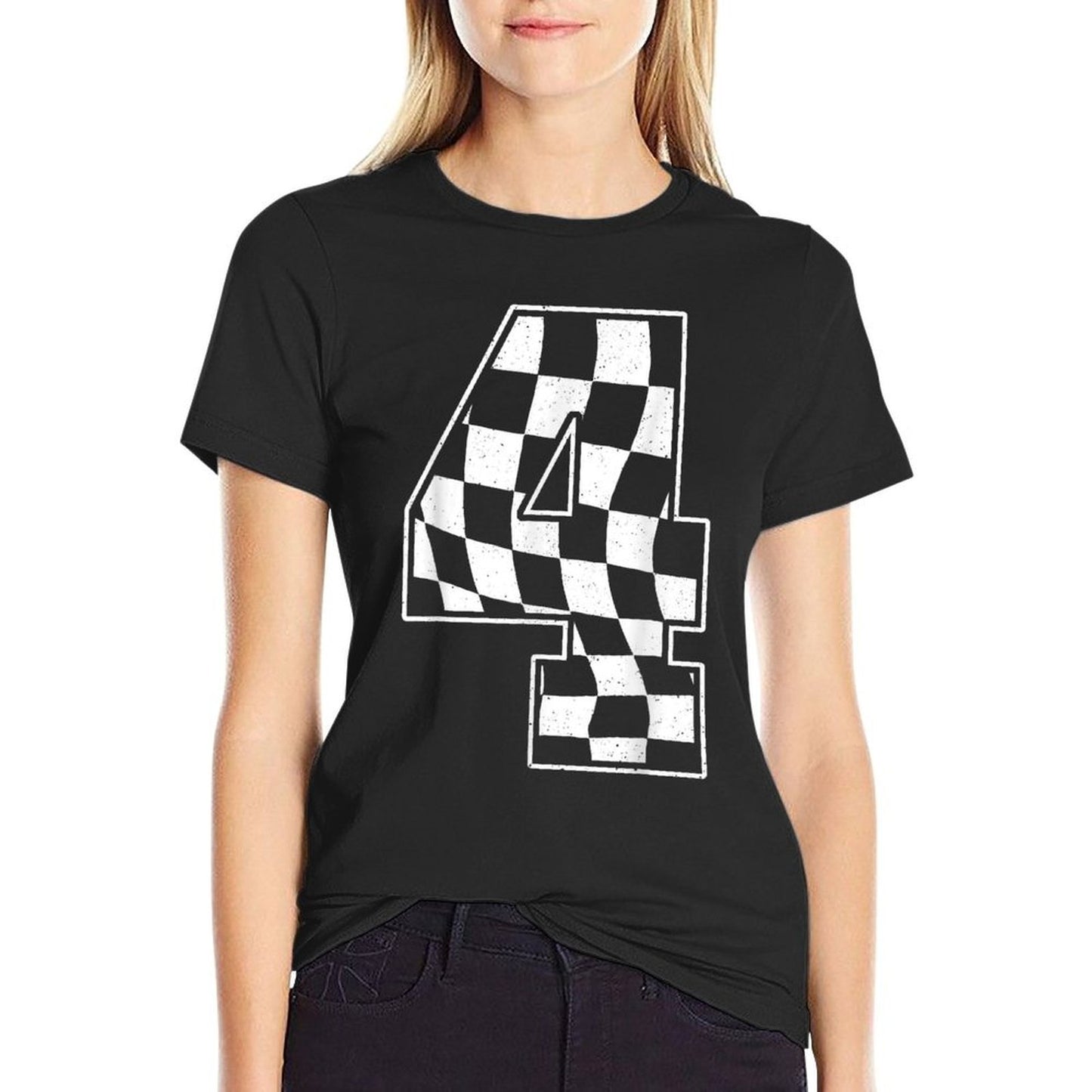 Birthday Boy 4th Race Car Checkered 4 Racing Party Kids Polyester Blend T-Shirt