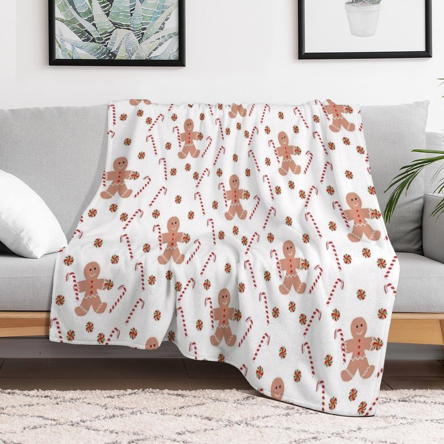 Gingerbread Man with Christmas Candy All-season Throw Blanket