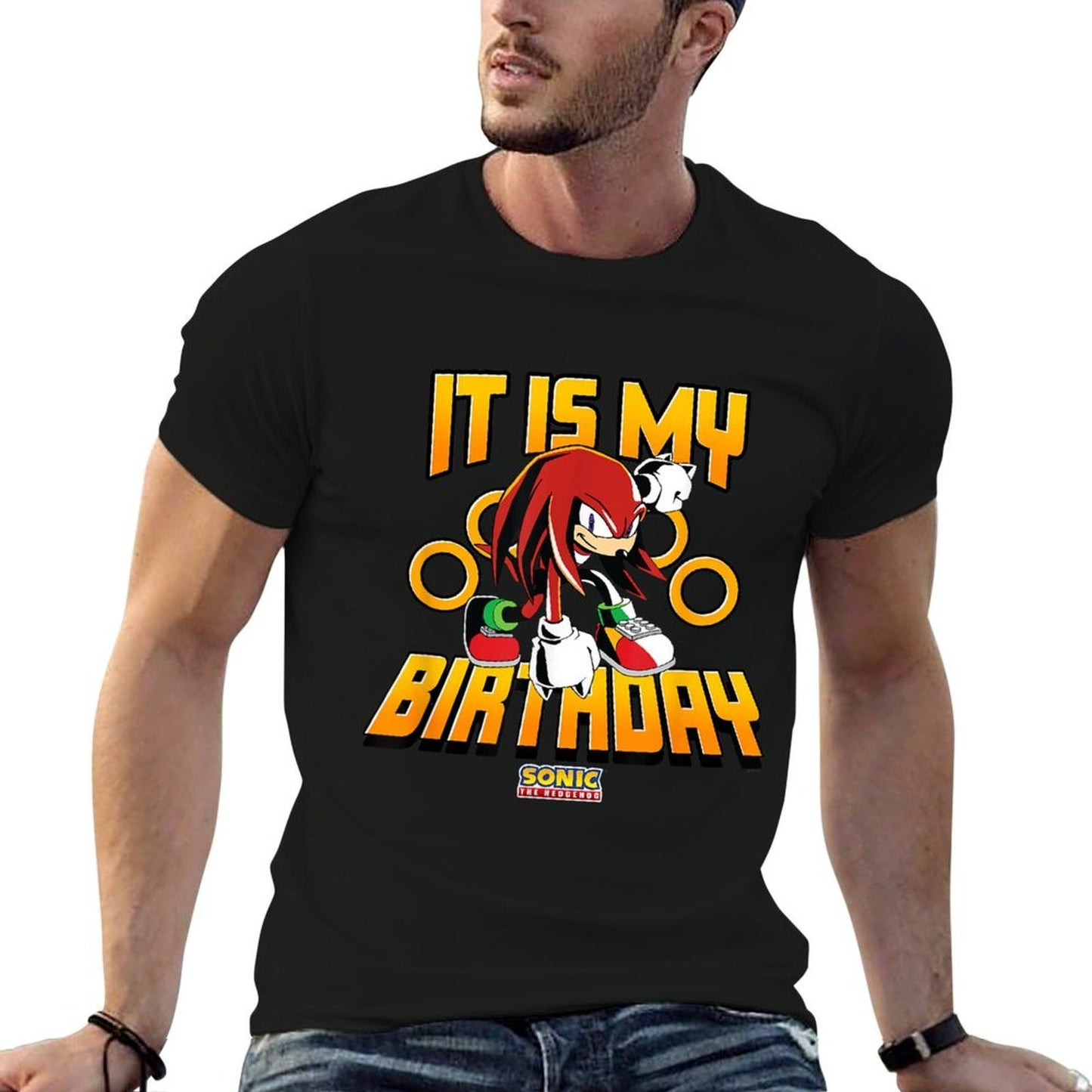 Sonic The Hedgehog Birthday It Is My Birthday Knuckles Logo  Cotton T-Shirt