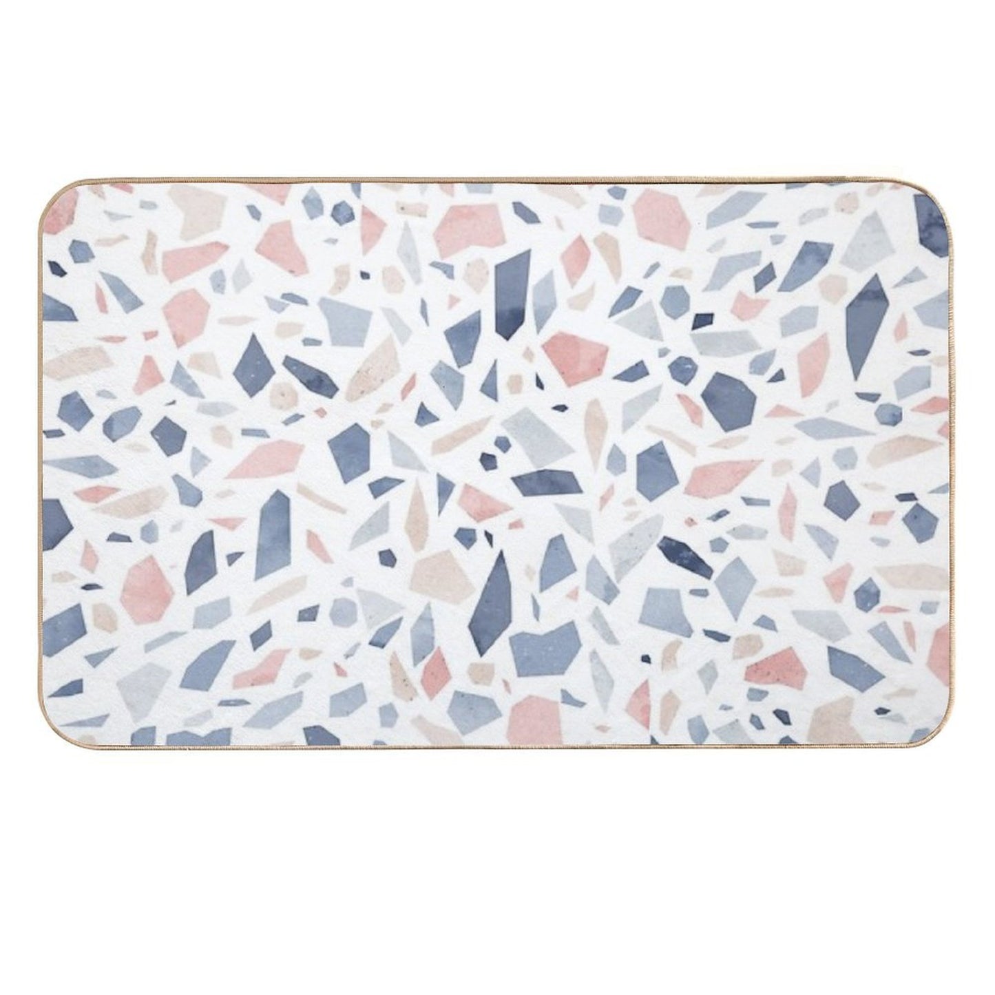 Vintage Pastel Blue Pink Beige Geometric Terrazzo Pattern Rapid-Drying Bath Mat