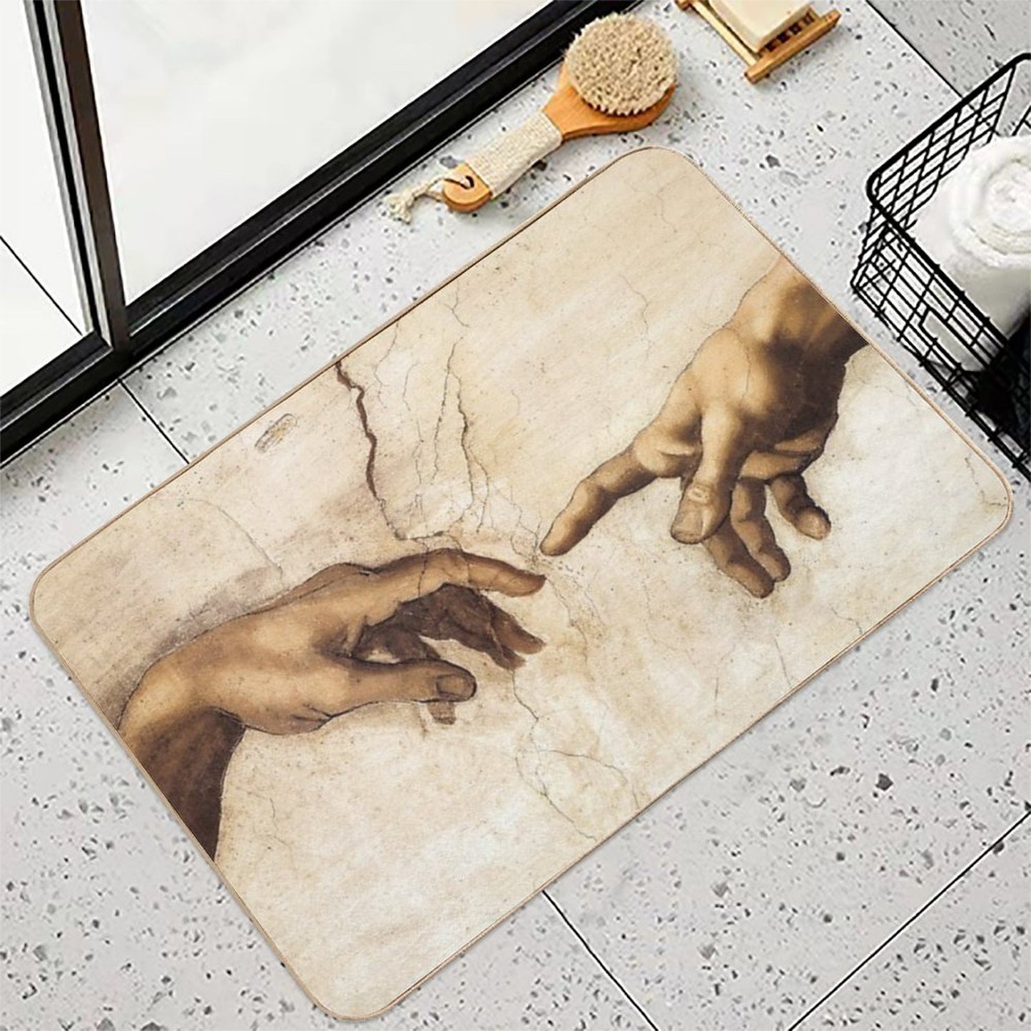 The Creation of Adam Michelangelo Painting Repositionable Bath Mat