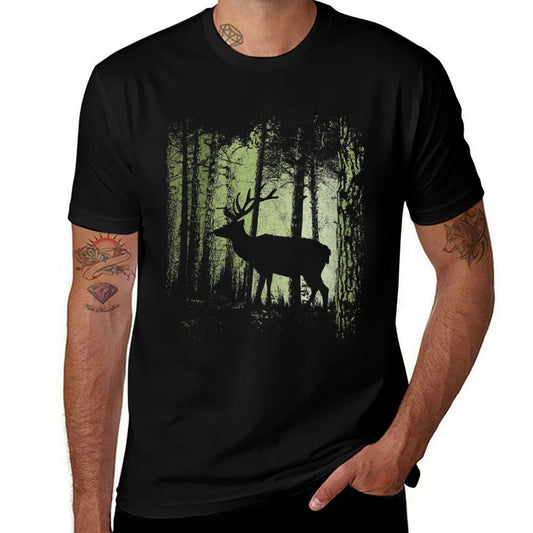 Womens Twilight Forest Wildlife Deer Stag Silhouette  Stretchy T-Shirt