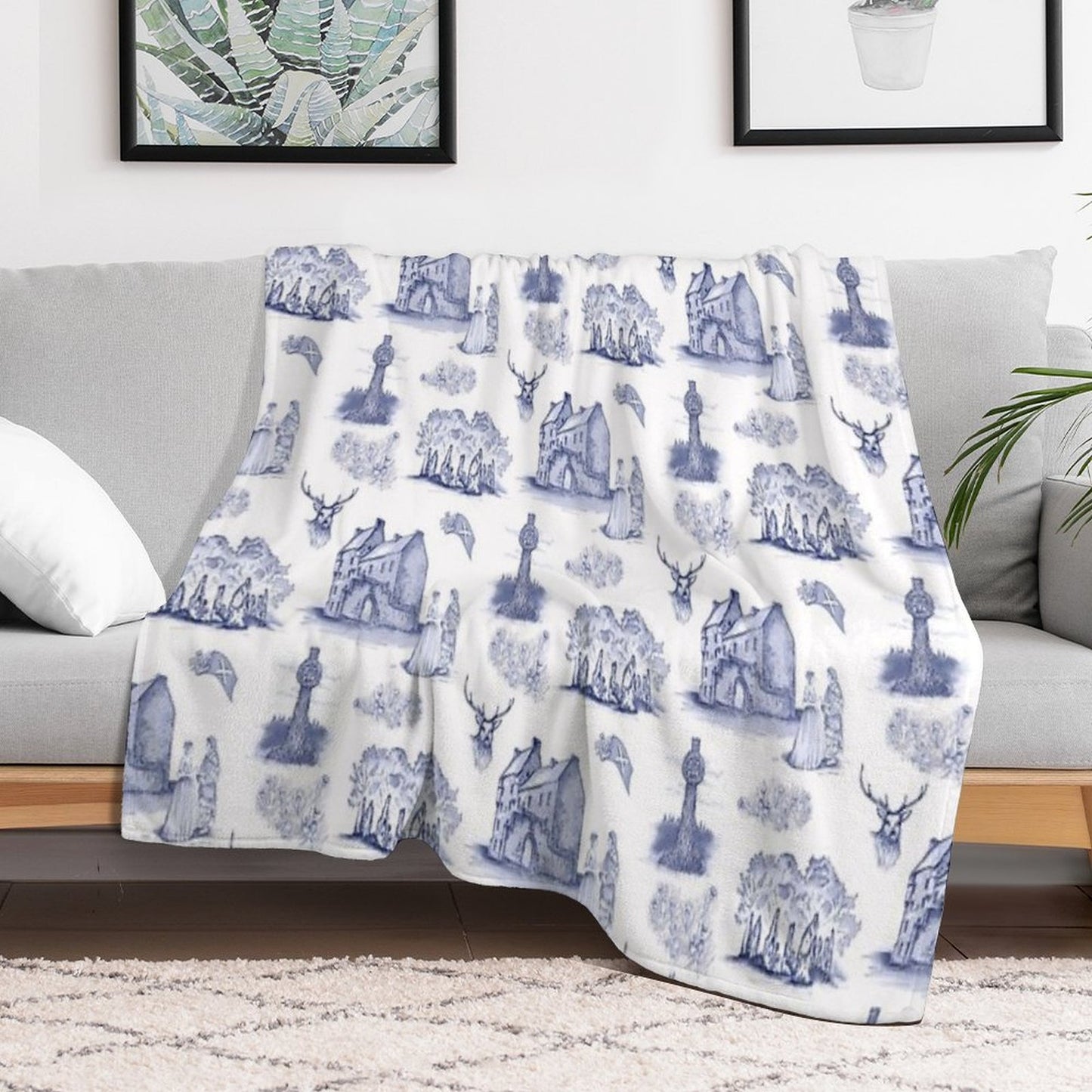 Highlander Toile in Blue Compact Throw Blanket