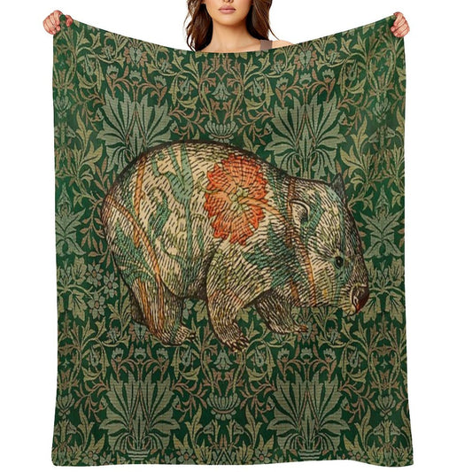 Rossetti's Wombat in Green Flower Garden Shrink-resistant Throw Blanket