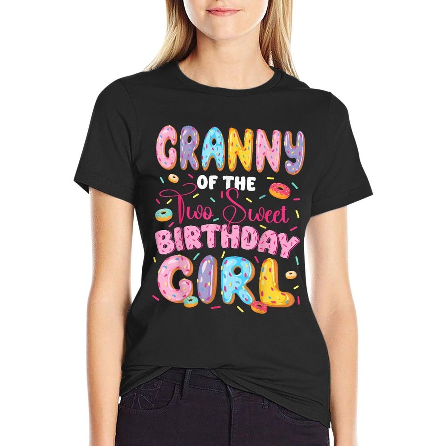 Granny Of The Two Sweet Birthday Girl Donut 2Nd Birthday Oversized Silhouette T-Shirt