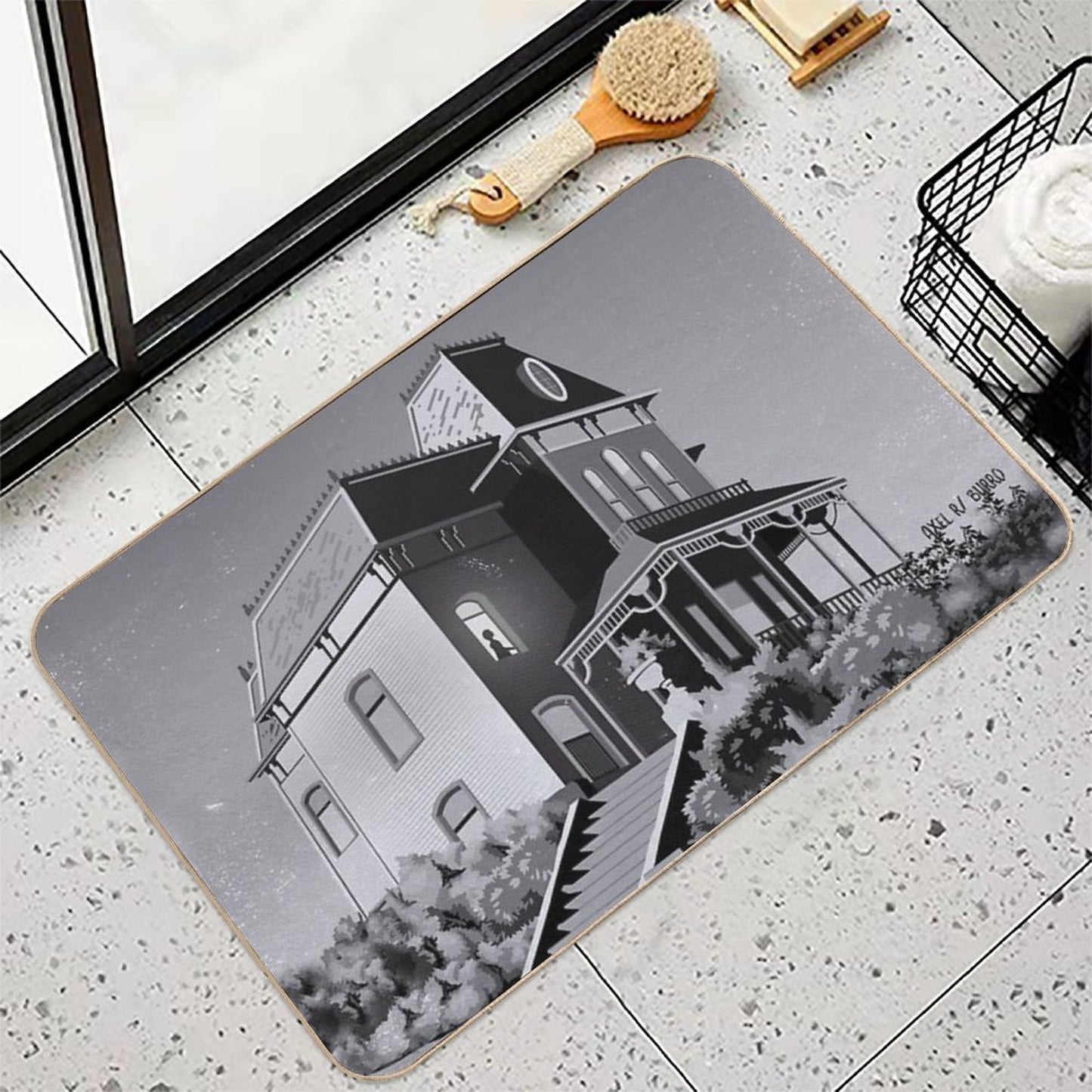 Alfred Hitchcock's Psycho Illustration by Burroi Long-Lasting Bath Mat