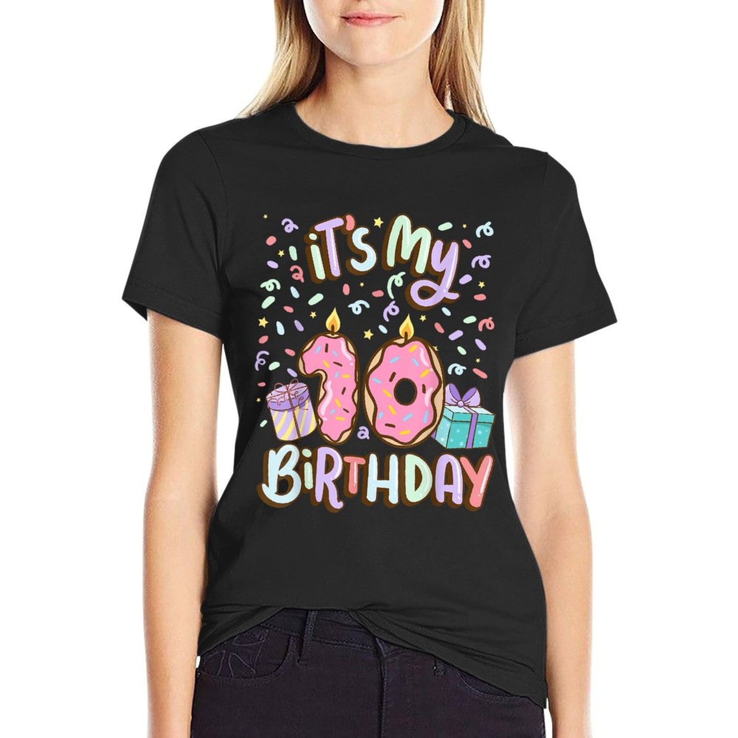 It's My 10th Birthday Cake Donut 10 Year Old Confetti High-quality Stitching T-Shirt