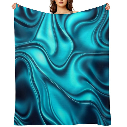 Nautical Ocean Waves Turquoise Navy Blue Marble Swirl Anti-pilling Throw Blanket
