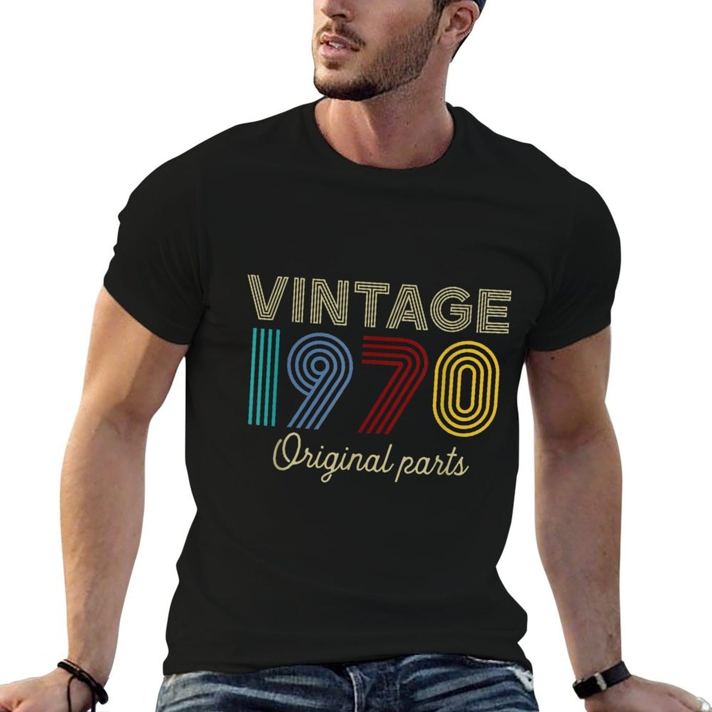 Vintage 1970 Original Parts Funny Birthday Gift High-quality Stitching T-Shirt