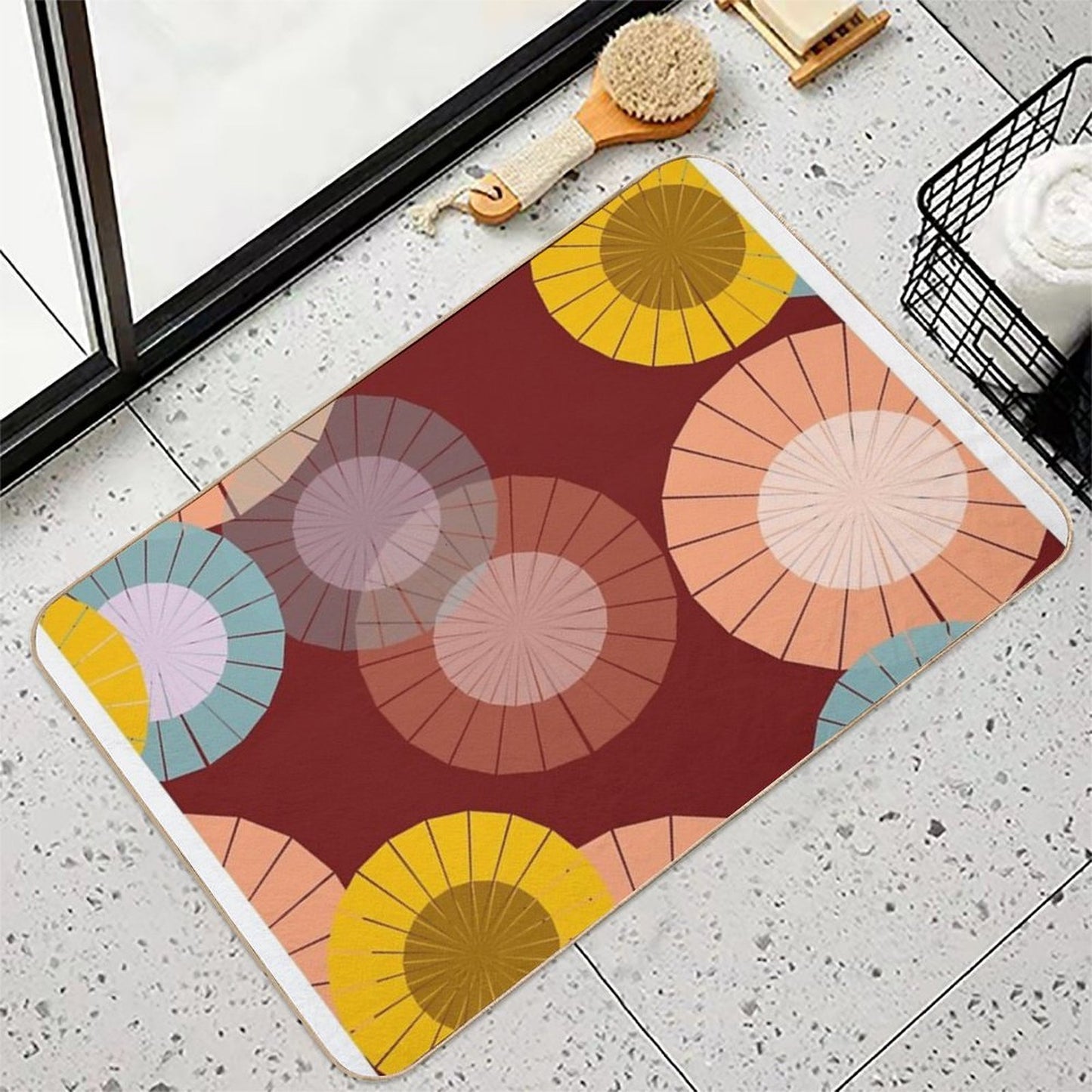 Abstract Floral Pattern Dirt-Trapping Bath Mat