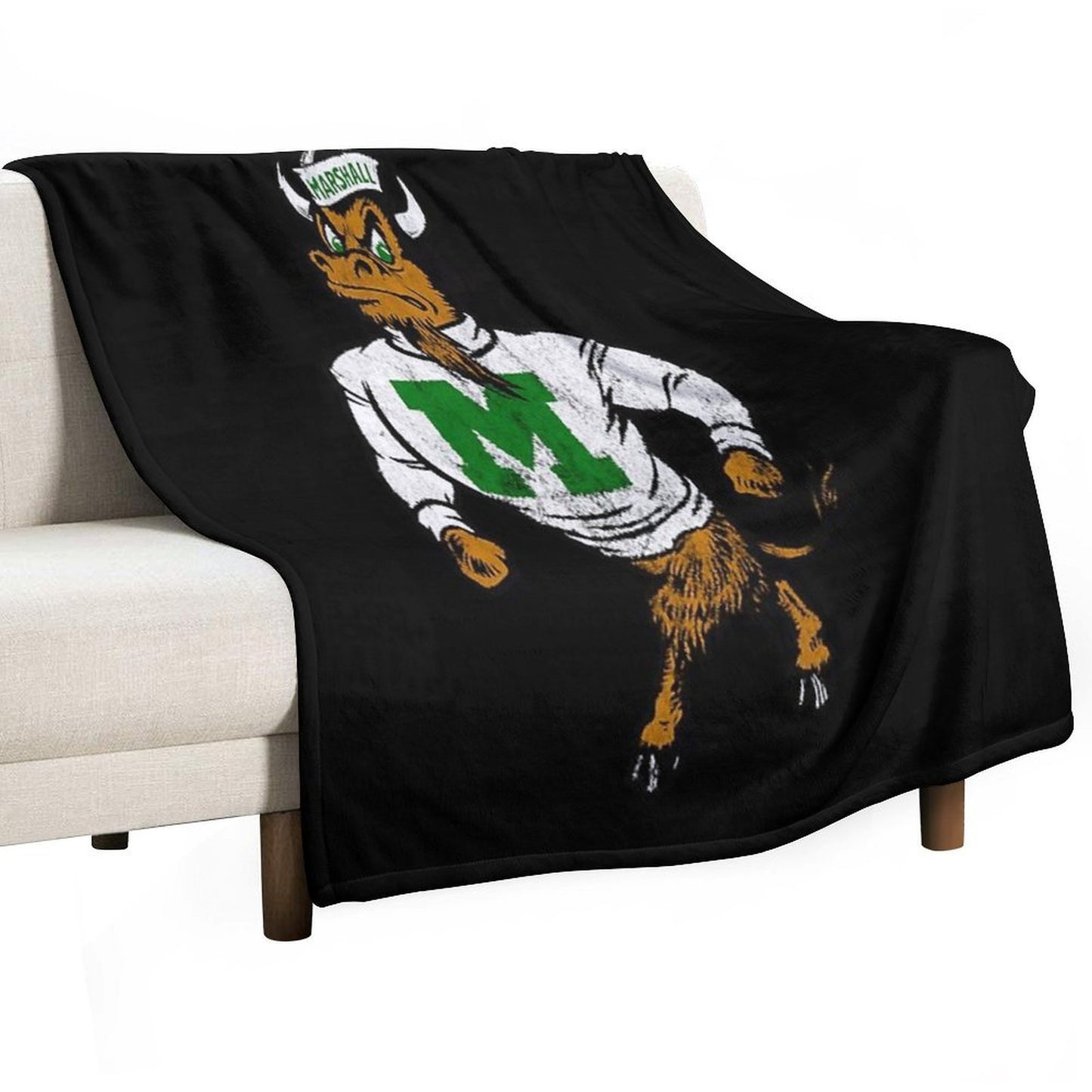 Marshall U. Vintage Retro Mascot Logo - Distressed Version Travel-friendly Throw Blanket