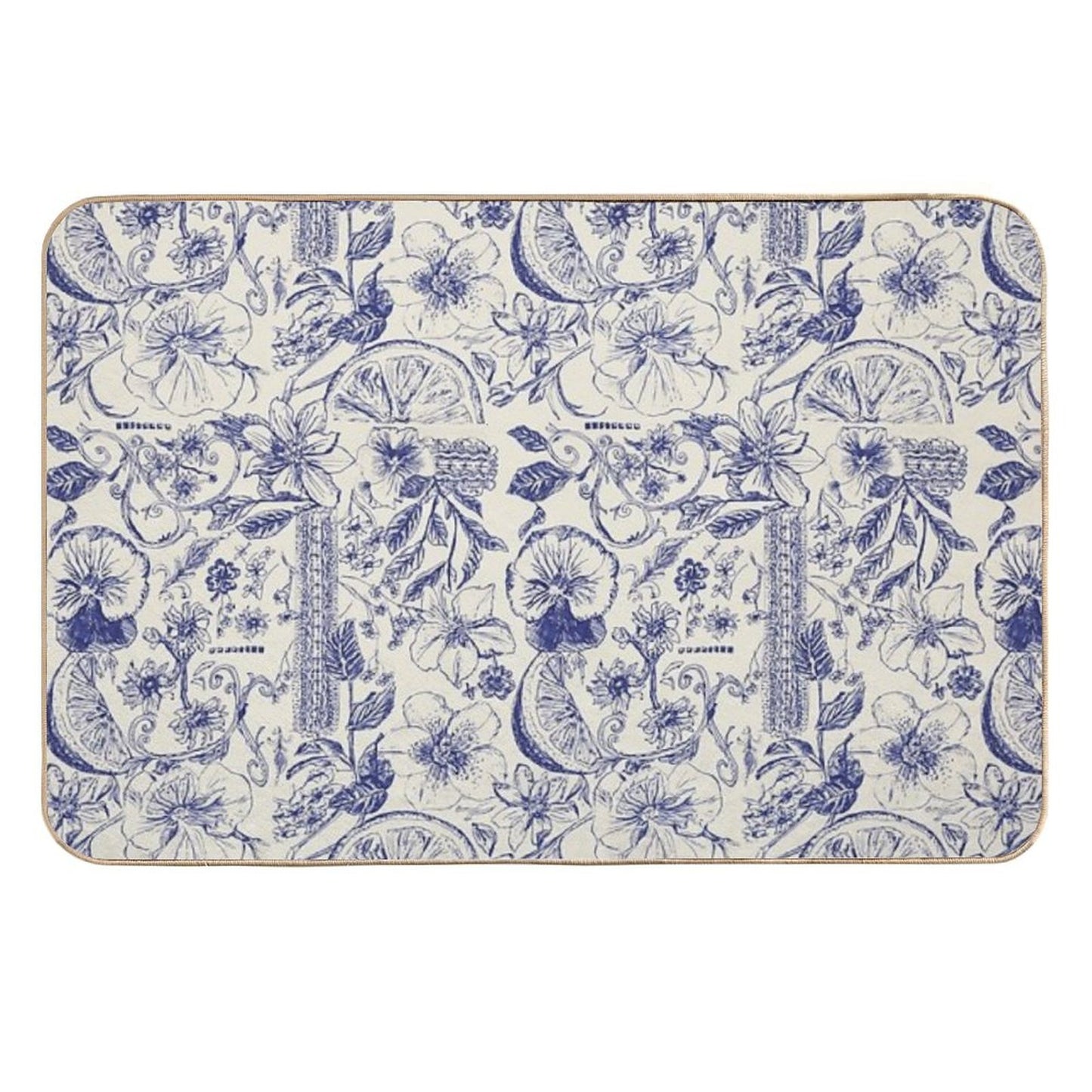 Fruity Blue Ornate Floral Royal. Versatile Bath Mat