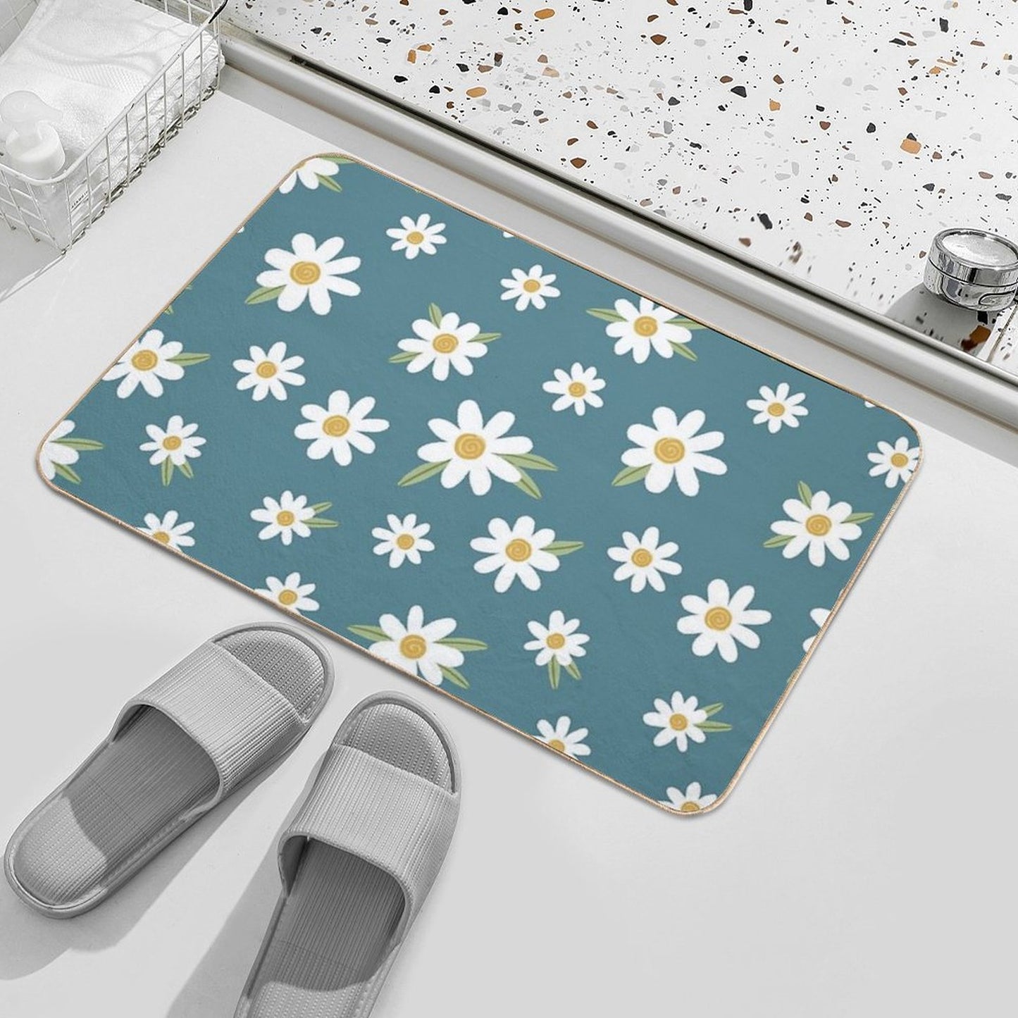 Daisies on Teal Green Eco-Friendly Bath Mat