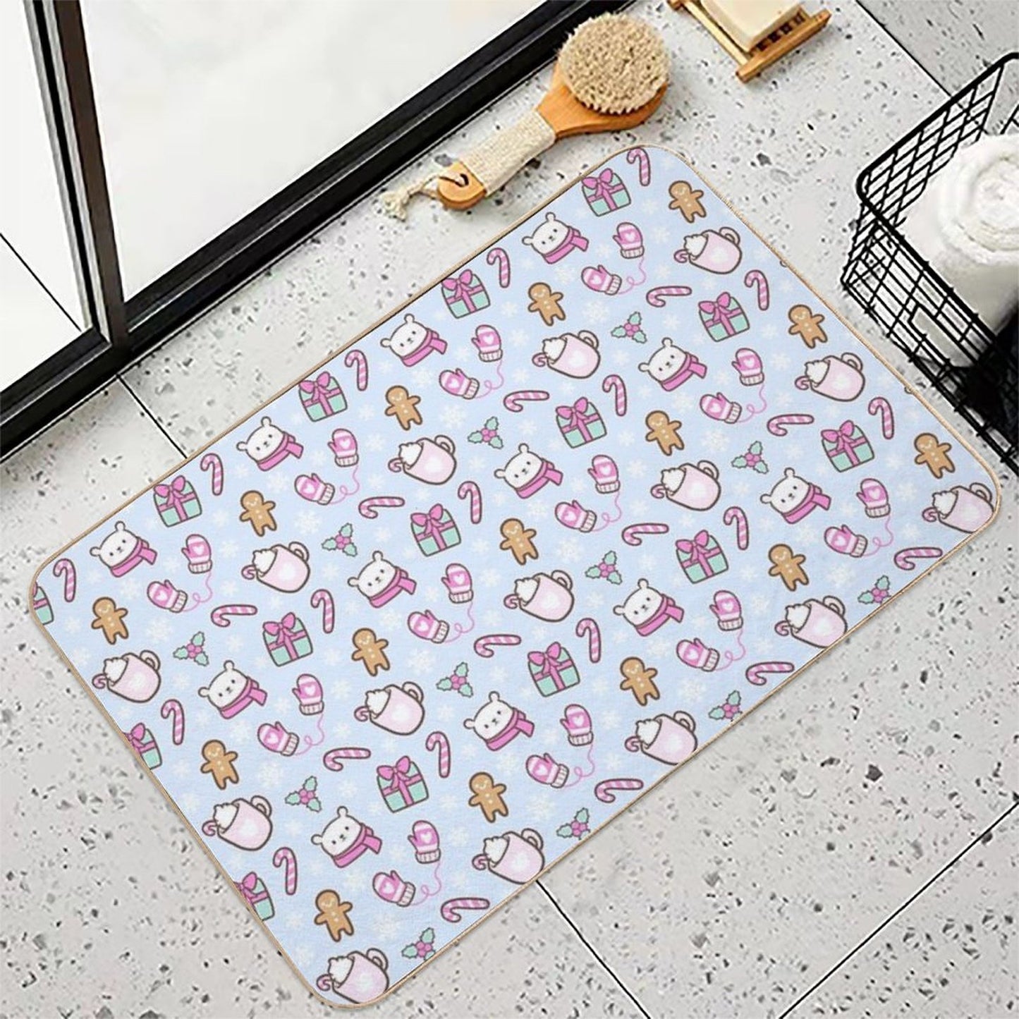 Cute Christmas Blue Nikury Stain-Proof Bath Mat