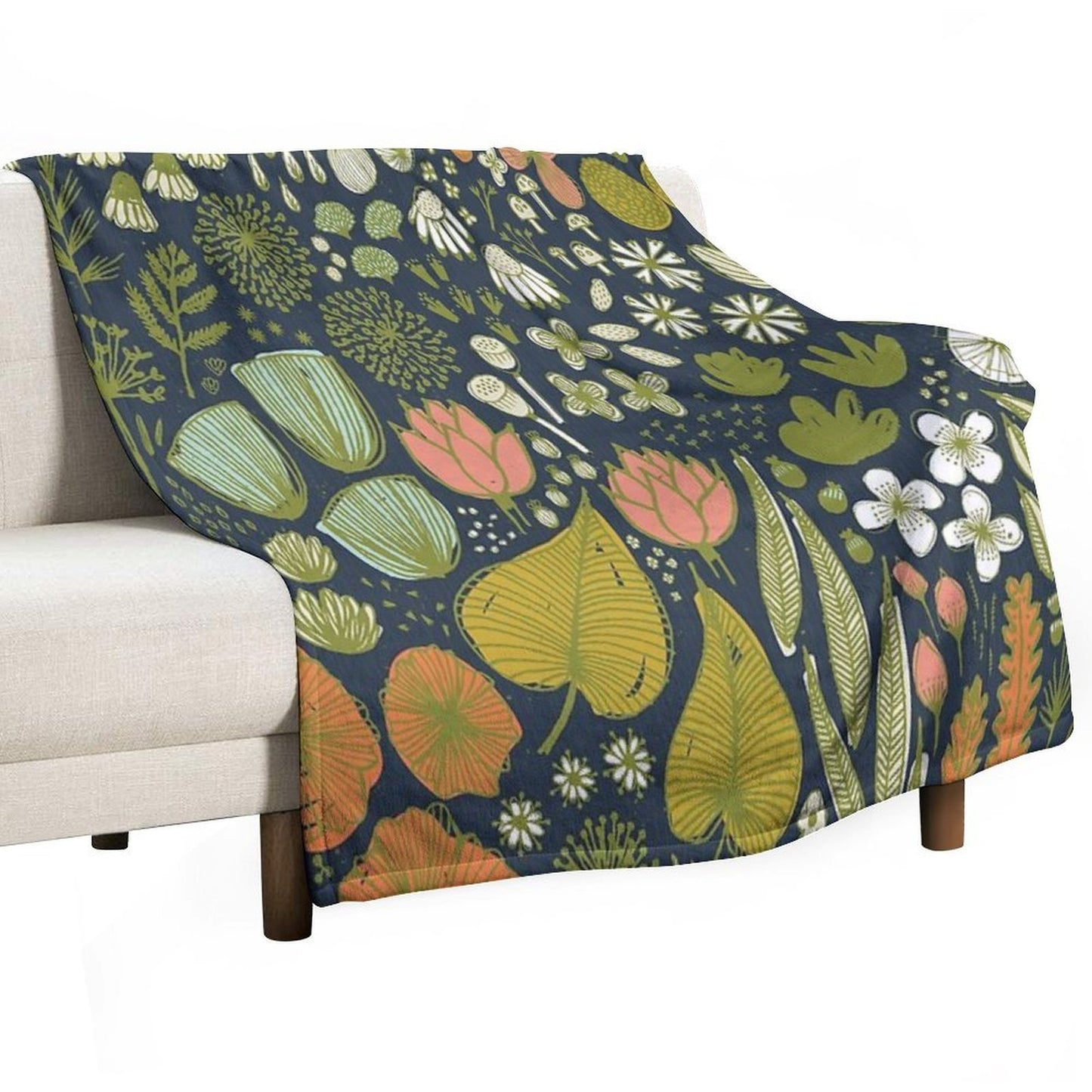 Botanical Sketchbook M+M Navy by Friztin Travel-friendly Throw Blanket