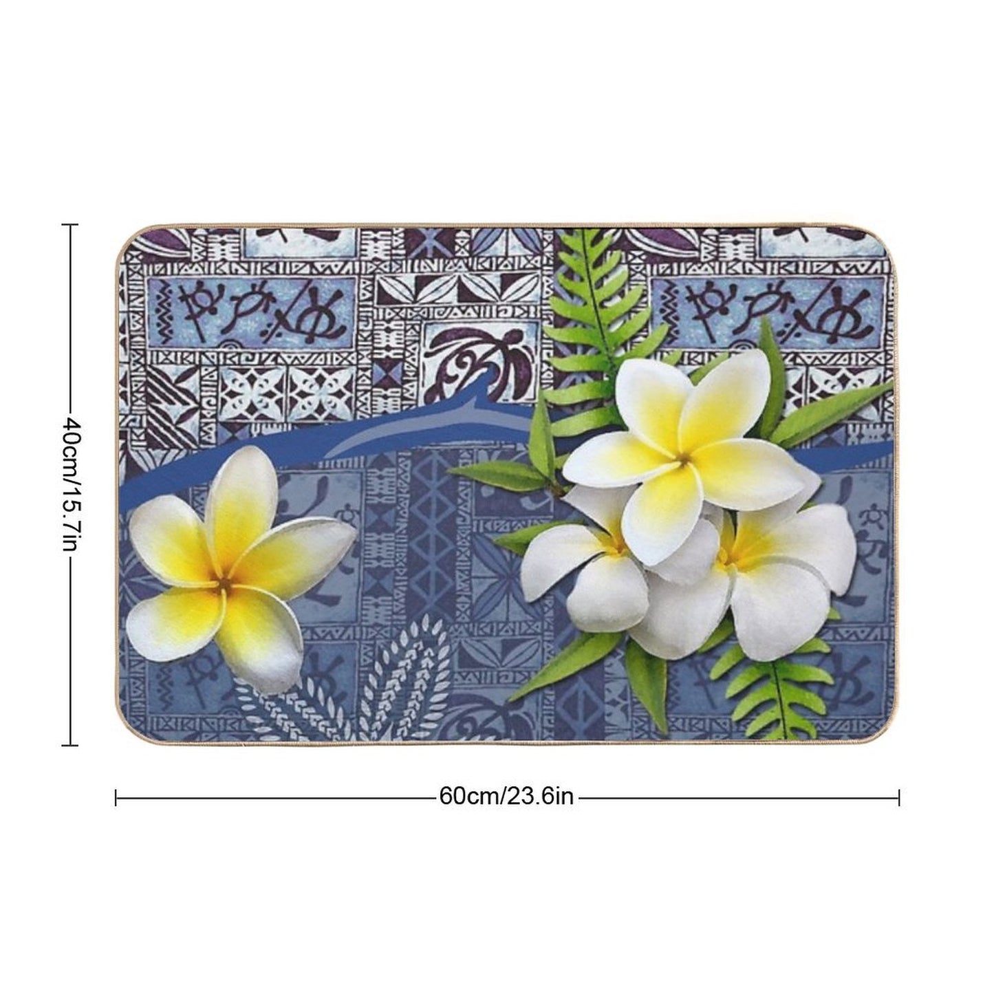 Blue Hawaiian Tapa And Plumeria High-Traffic Bath Mat