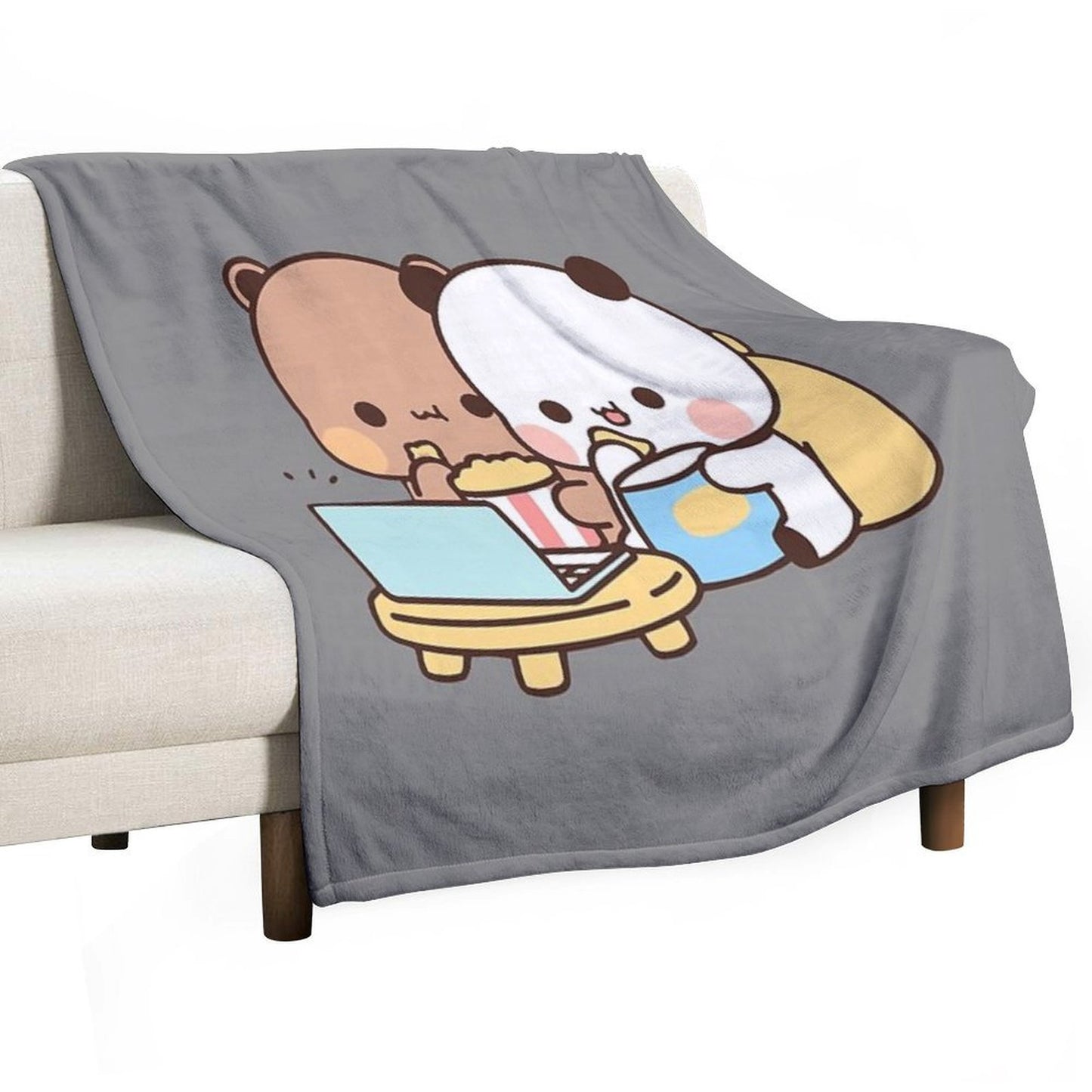DuDu Bear And BuBu Panda Watching Movie Together❤️ Machine-washable Throw Blanket