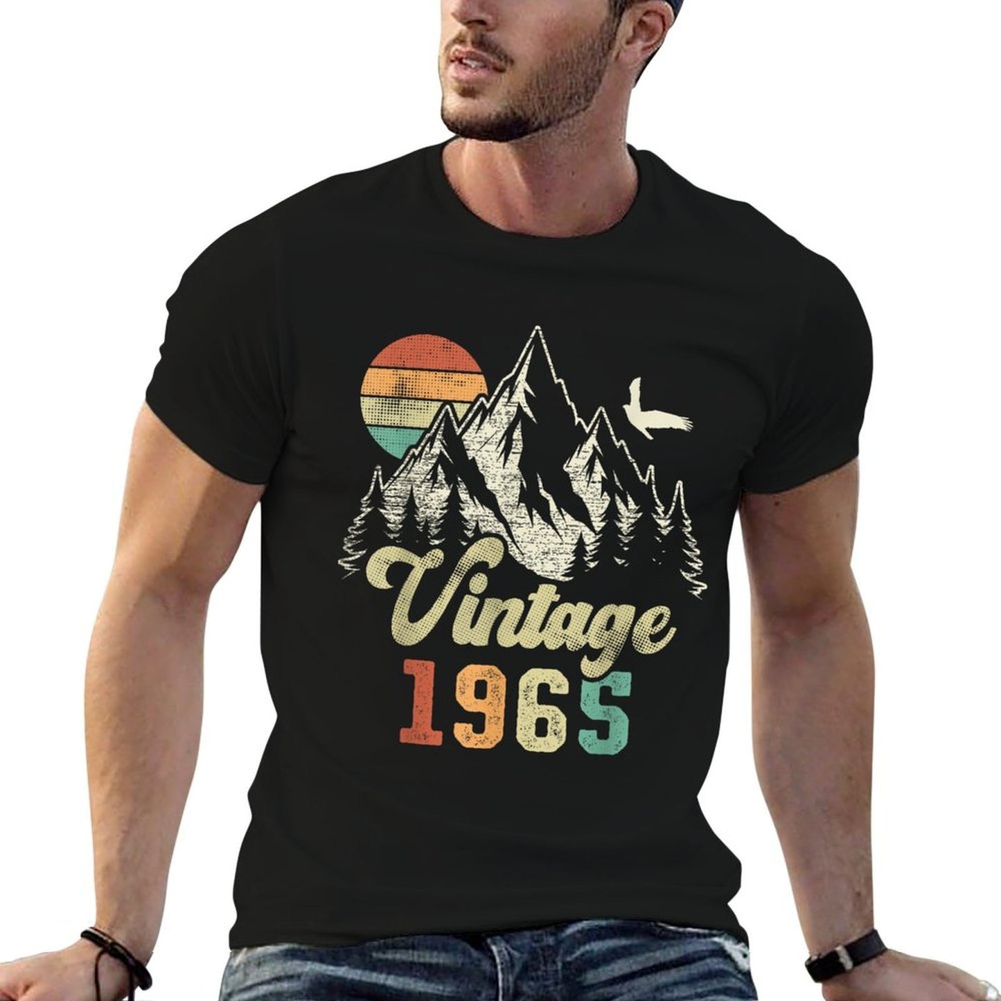 Vintage 1965 Mountains Eagle 60th Birthday Tagless Design T-Shirt
