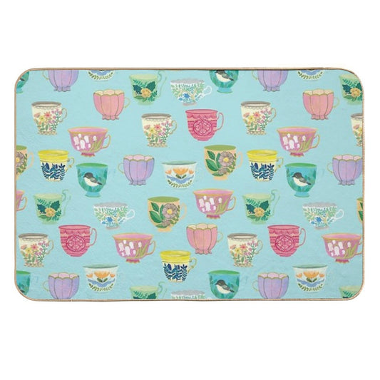 Vintage Tea Cups {Soft Blue}  Eco-Friendly Bath Mat