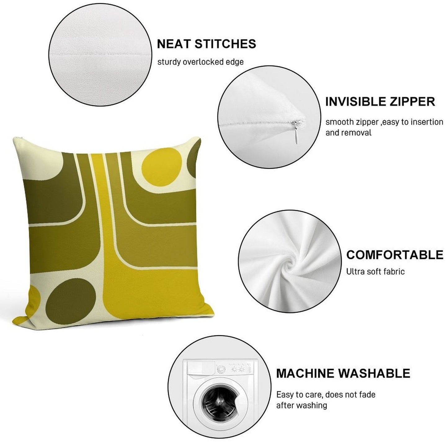 Retro Geometric Design 632 Soft Hidden Zipper Throw Pillow