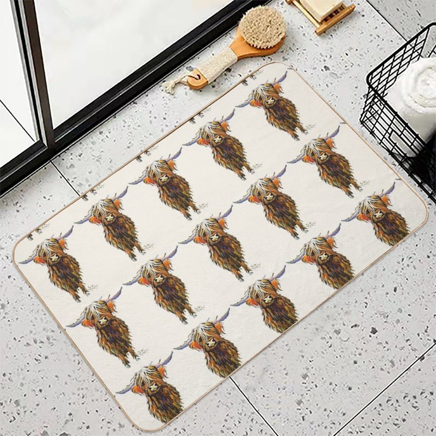 Scottish Highland Cow ' STEWART ' by Shirley MacArthur Long-Lasting Bath Mat