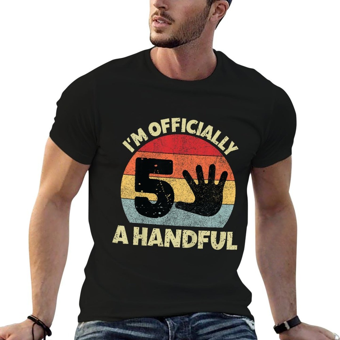 Kids I'm Officially A Handful Five Funny 5th Birthday Turning 5 Stretchy T-Shirt
