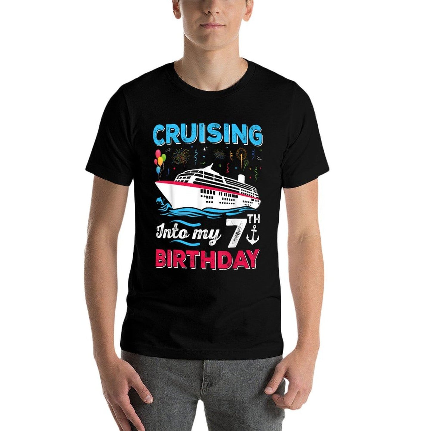 Cruising Into My 7th Birthday Girls Boy 7 Years Old Birthday Heathered Texture T-Shirt