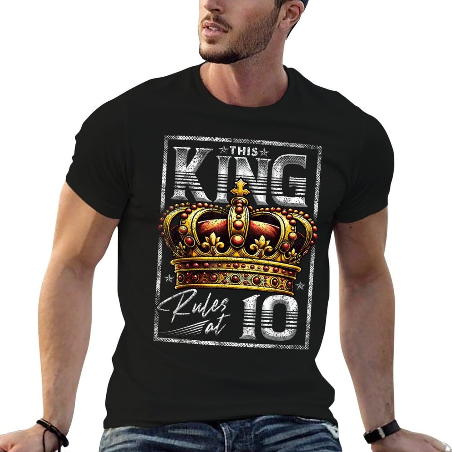 This King Rules at 10 10 Year Old Gifts 10th Birthday Cotton T-Shirt
