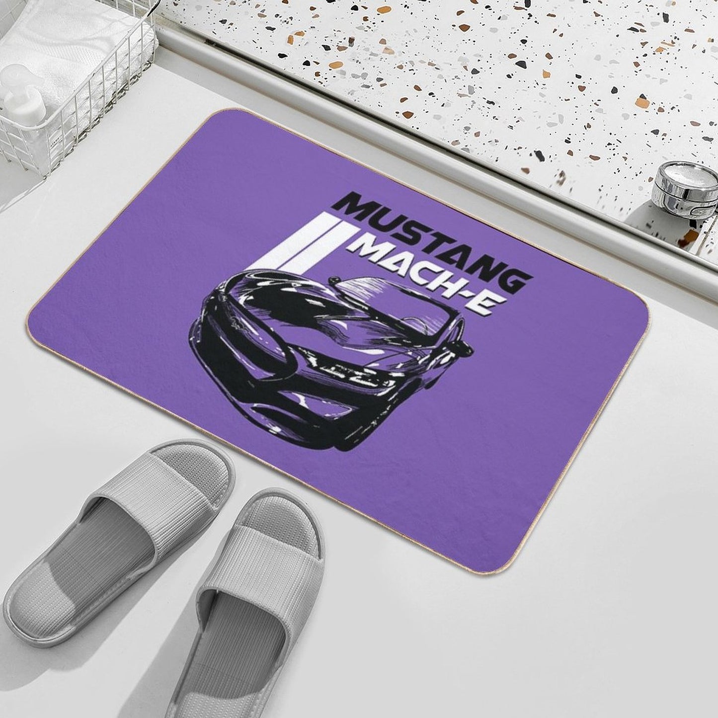 Retro Mustang Mach-E Vintage Stripes Durable Bath Mat