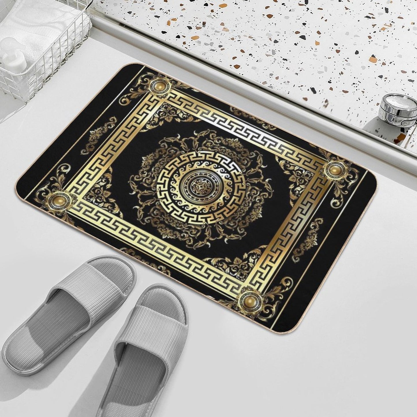 Baroque Gold Black Greek Key Meander Odorless Bath Mat