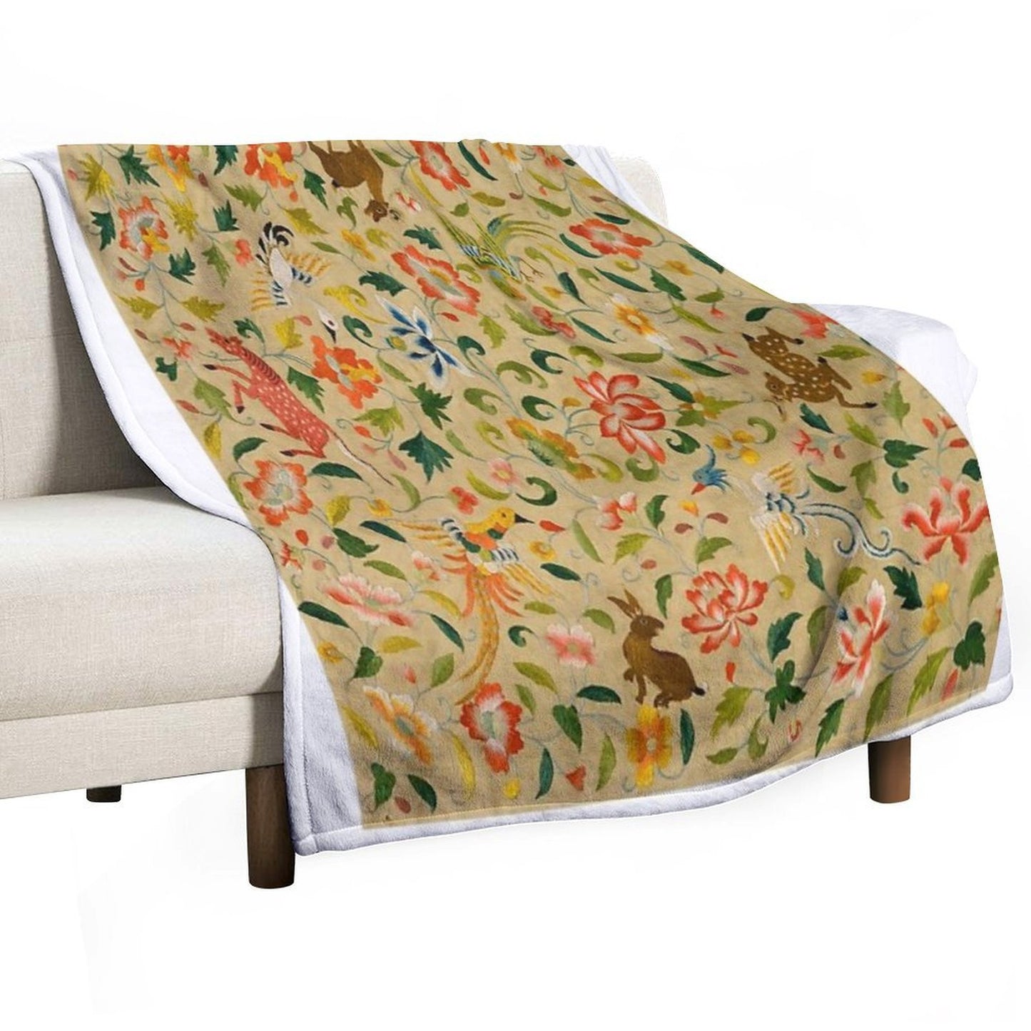Vintage Animal Antique Horse Bird Deer Rabbit Machine-washable Throw Blanket