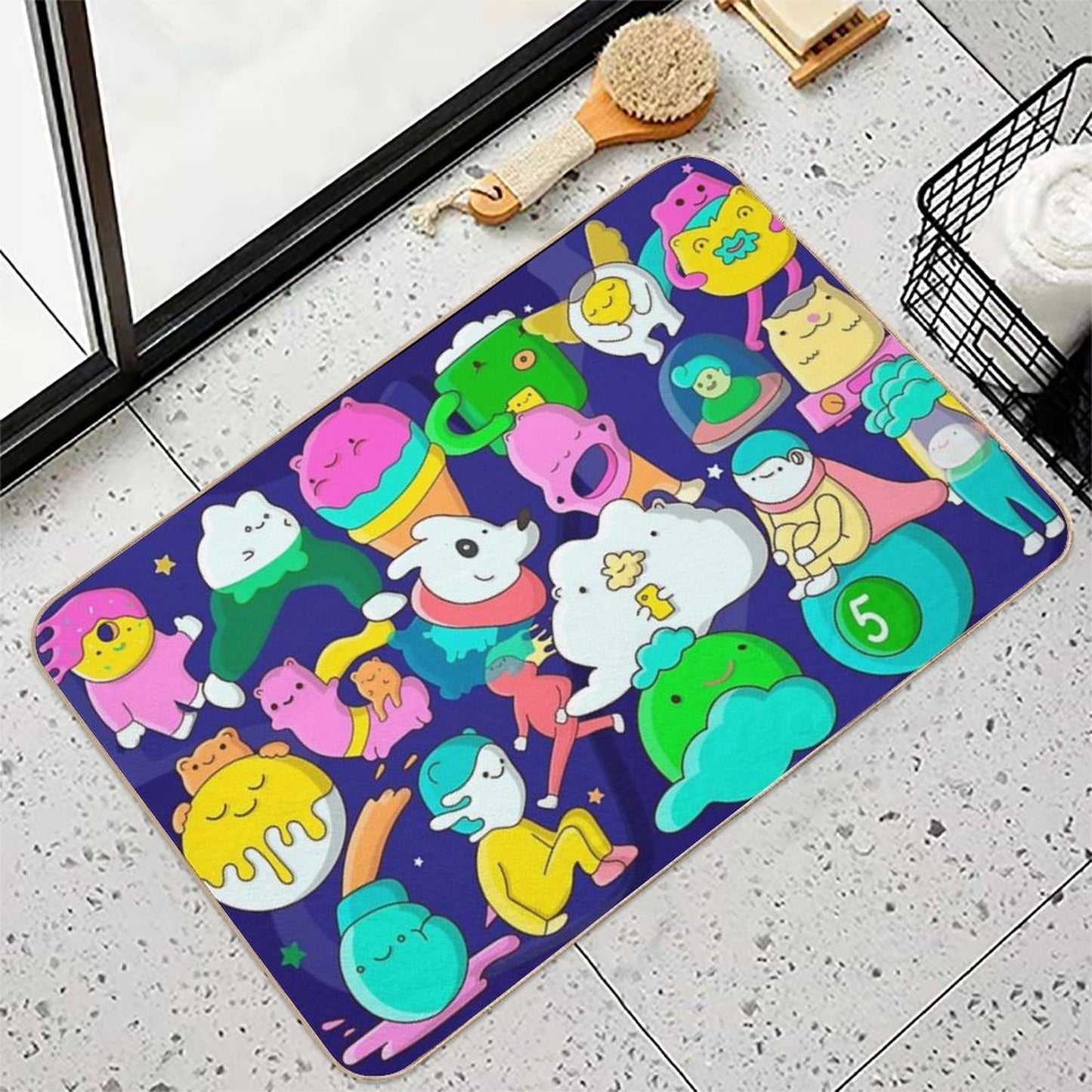 Poster Doodle Cute Monster. Funny Characters. Cartoon Hand Drawn. Eco-Friendly Bath Mat
