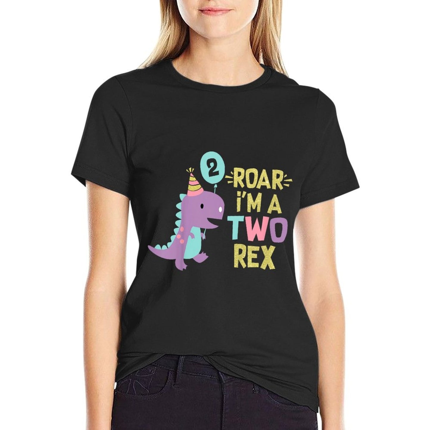 Two Rex 2nd Birthday Girls Cute Second Dinosaur 2 Year Old Heathered Texture T-Shirt
