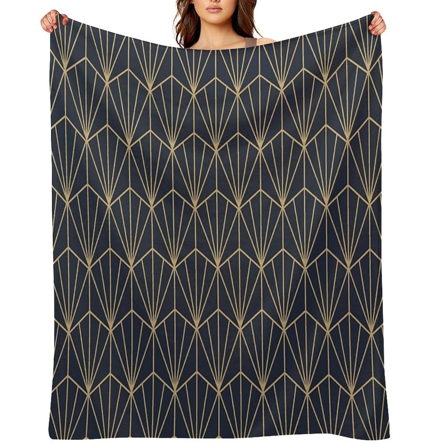 Art Deco in Navy And Gold Anti-pilling Throw Blanket