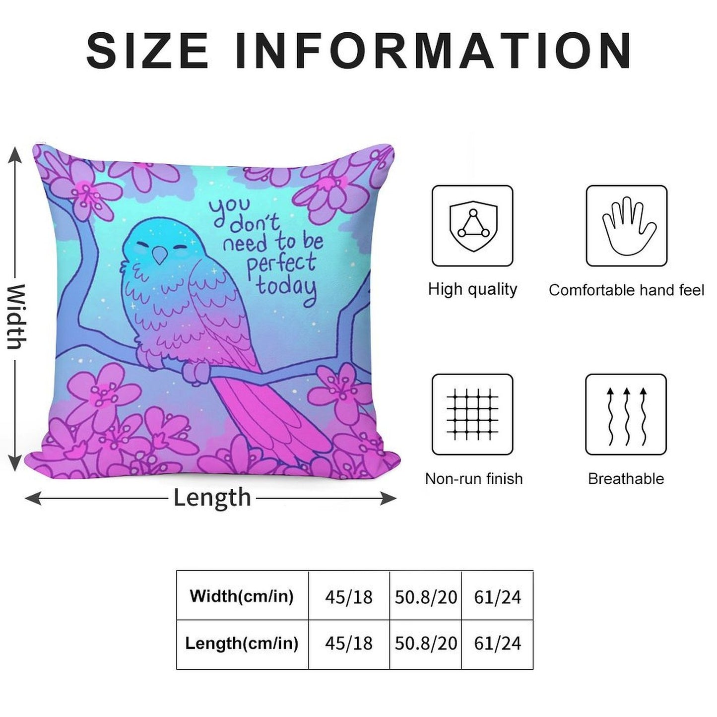 You Don't Need to Be Perfect Today Kind Blossom Bird Soft Reinforced Edging Throw Pillow