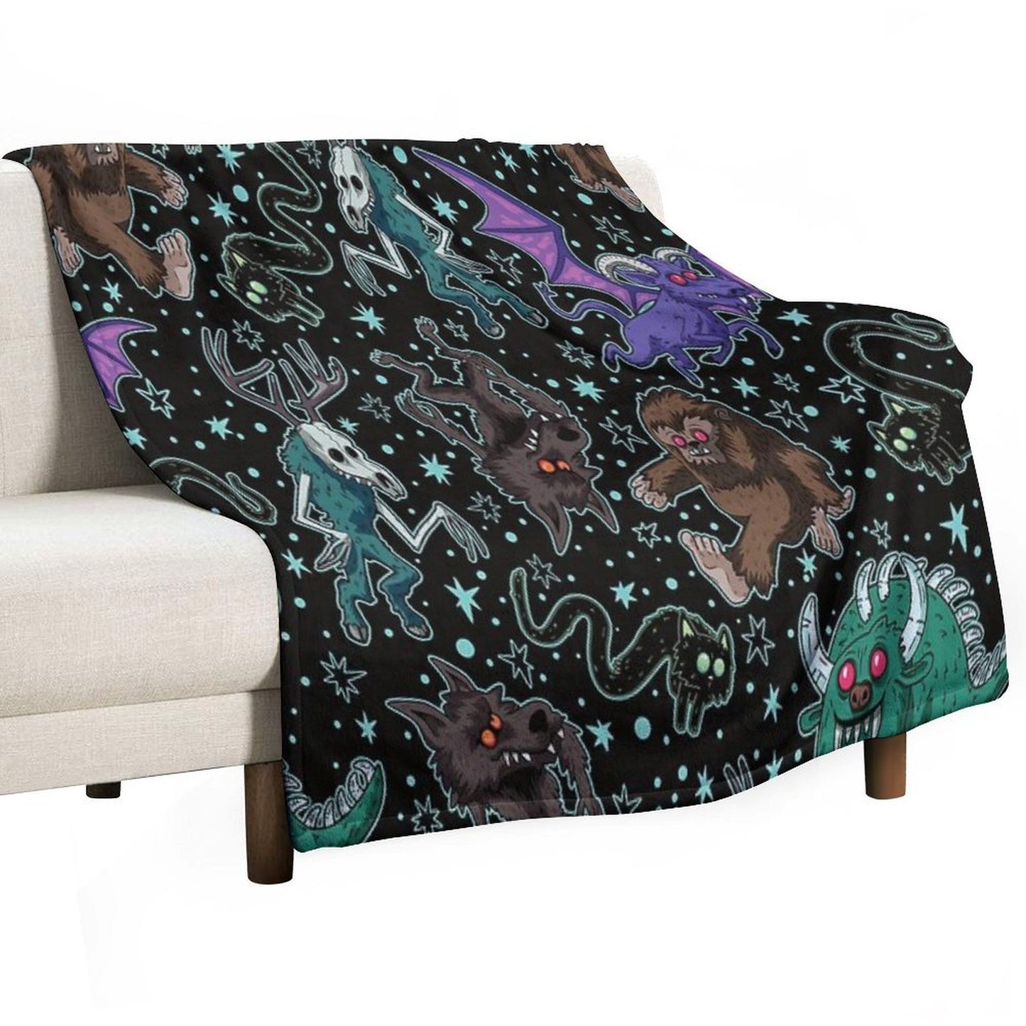 Cryptid Monsters Night Black Comfort Throw Blanket