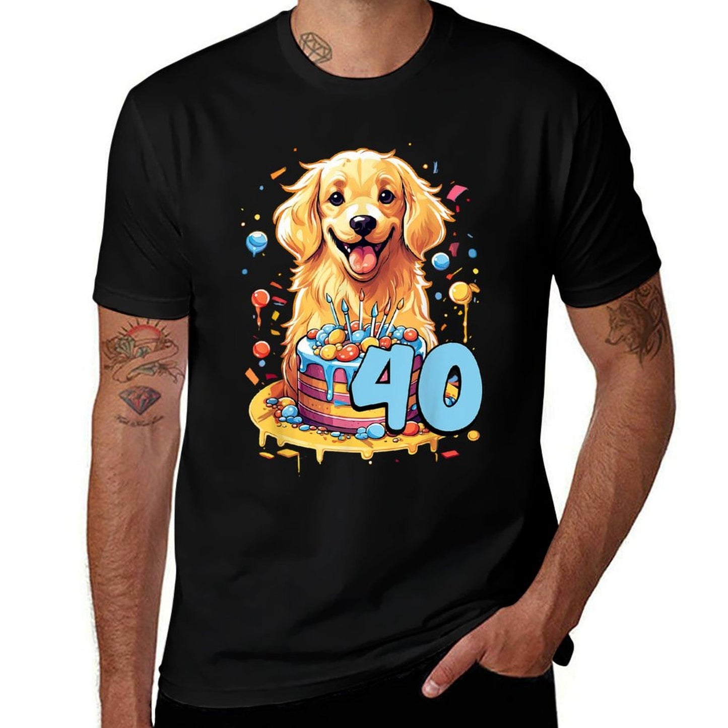 Golden Retriever Dog 40th Birthday Themed Party 40 Relaxed-fit T-Shirt