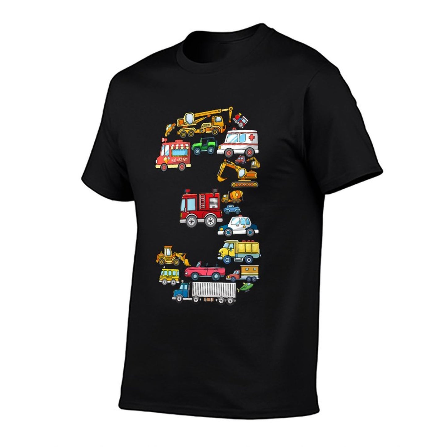 3rd Birthday 3 Year Old Transportation Cars Fire Truck Polyester Blend T-Shirt