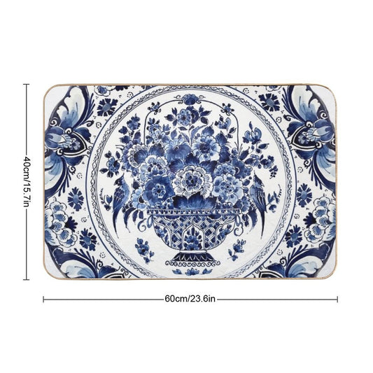 Royal Delft Blue Flower Basket  Easy To Clean Bath Mat