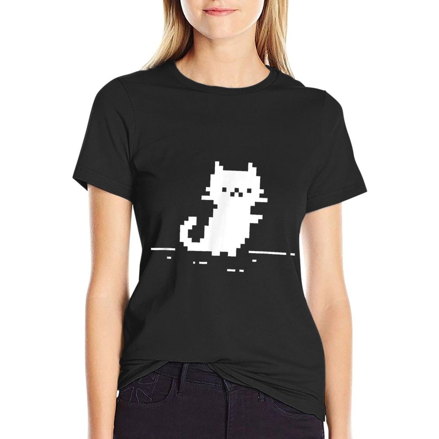 Cute Cat Minimal Pixel Art Nostalgic Retro 8-bit Gamer Easy-care T-Shirt