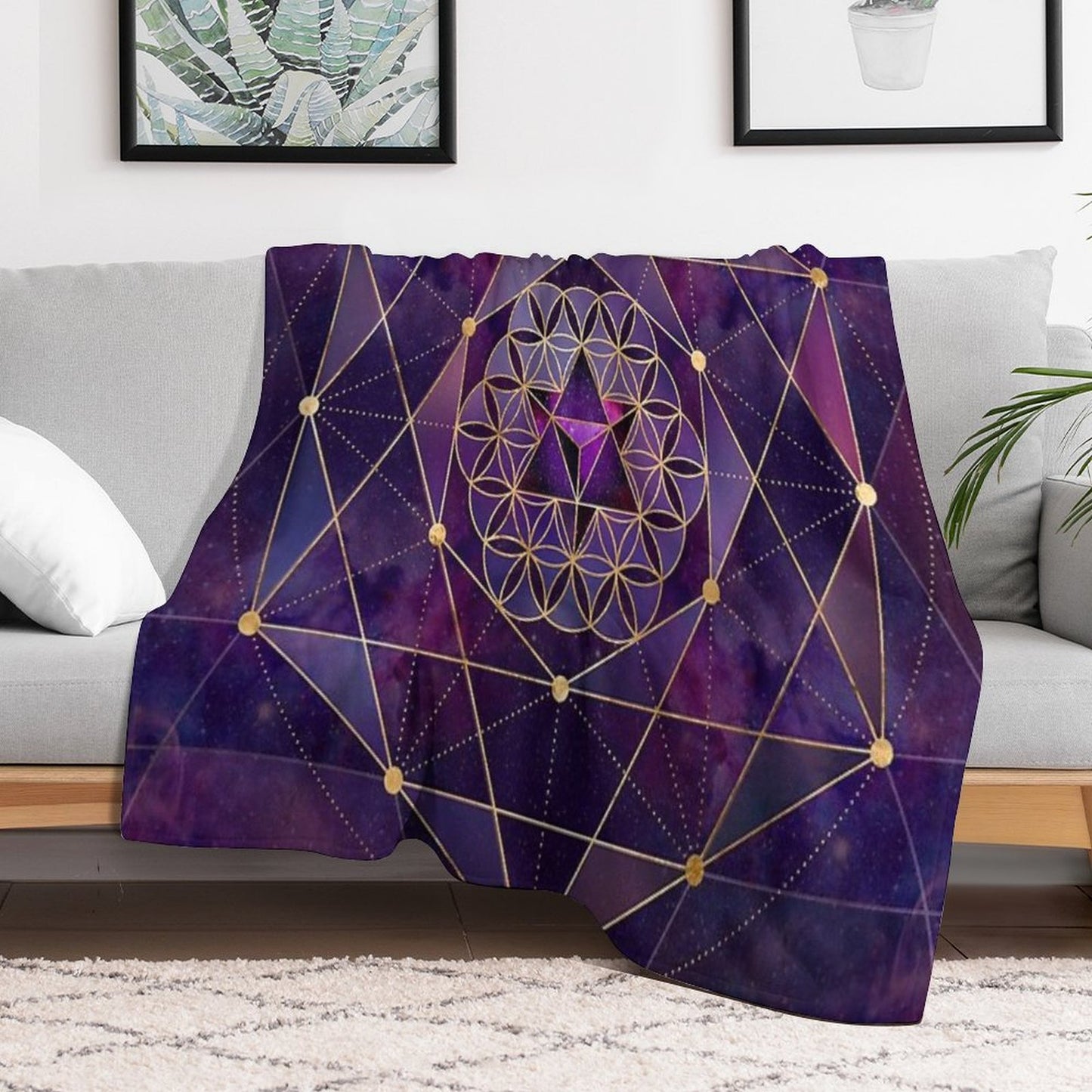Merkabah in Flower of Life - Sacred Geometry Travel-friendly Throw Blanket