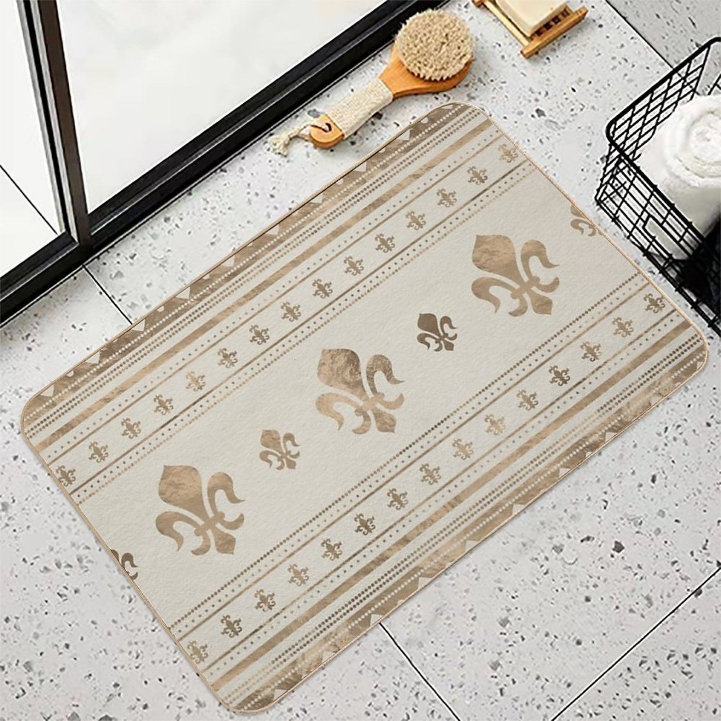 Fleur-de-lis Pastel Gold Anti-Trip Bath Mat