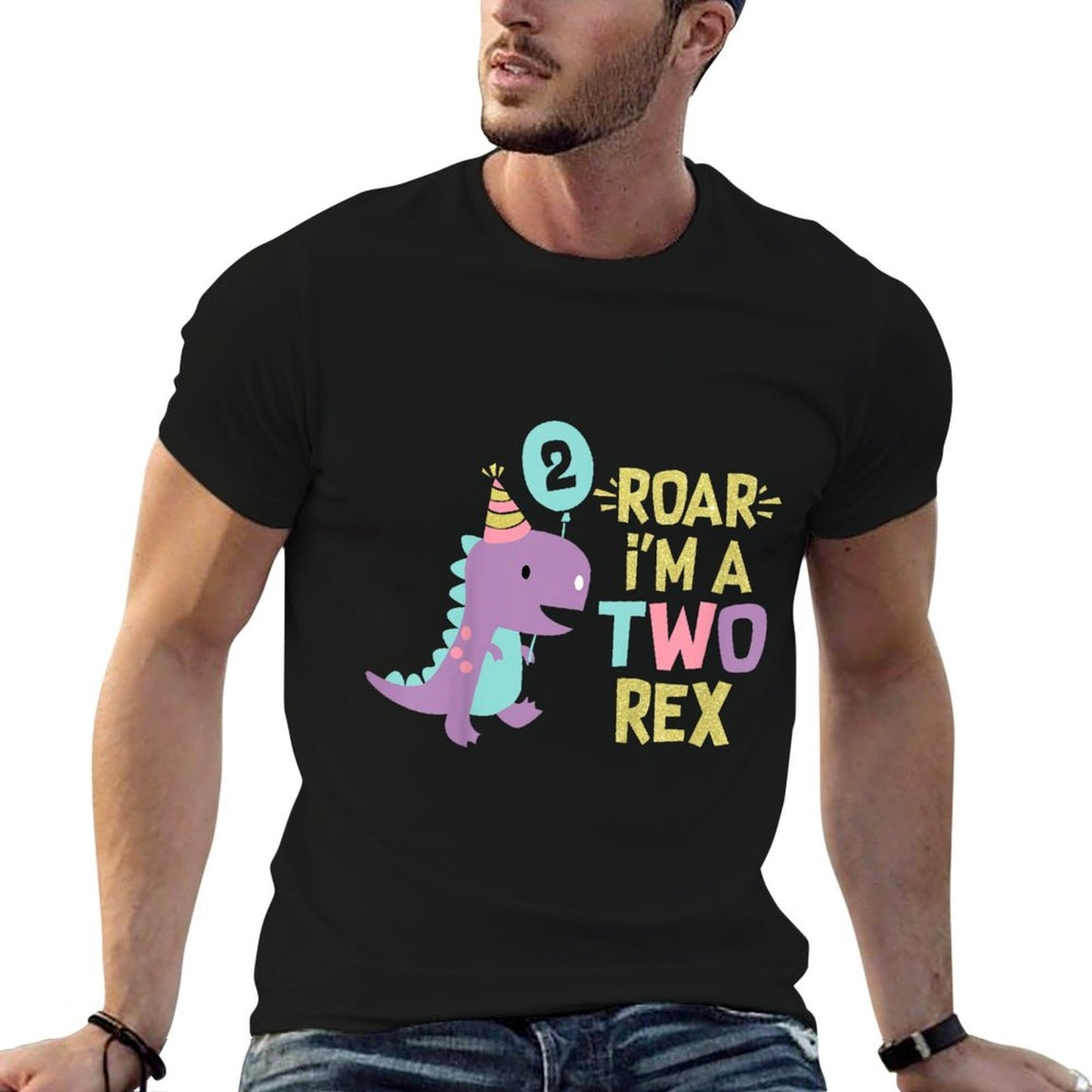 Two Rex 2nd Birthday Girls Cute Second Dinosaur 2 Year Old Heathered Texture T-Shirt